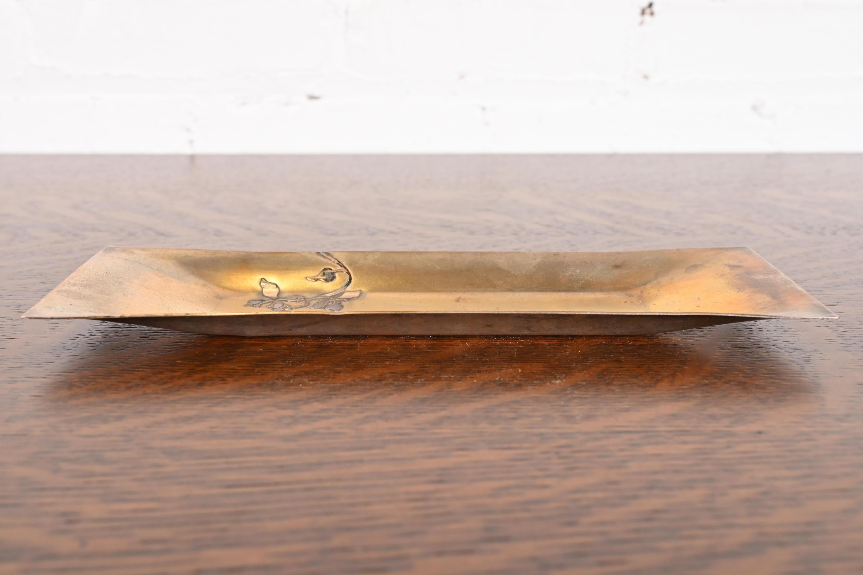 Heintz Arts & Crafts Sterling Silver on Bronze Pen Tray In Good Condition For Sale In South Bend, IN
