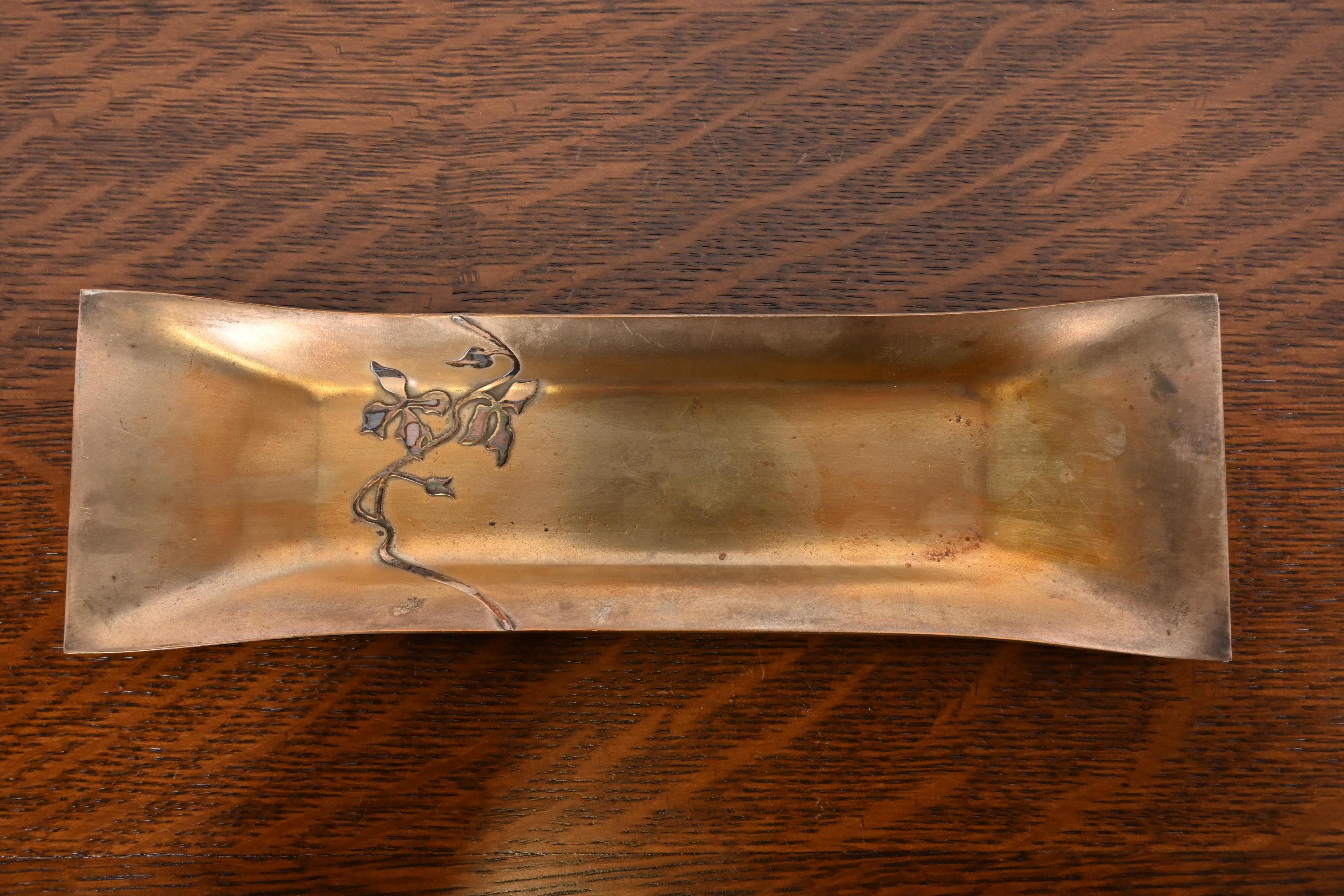20th Century Heintz Arts & Crafts Sterling Silver on Bronze Pen Tray For Sale