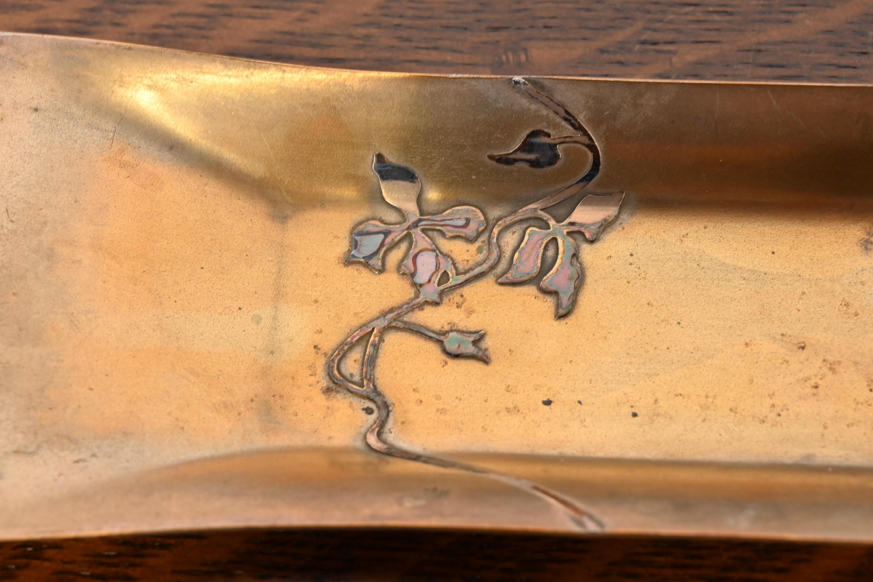 Heintz Arts & Crafts Sterling Silver on Bronze Pen Tray For Sale 2