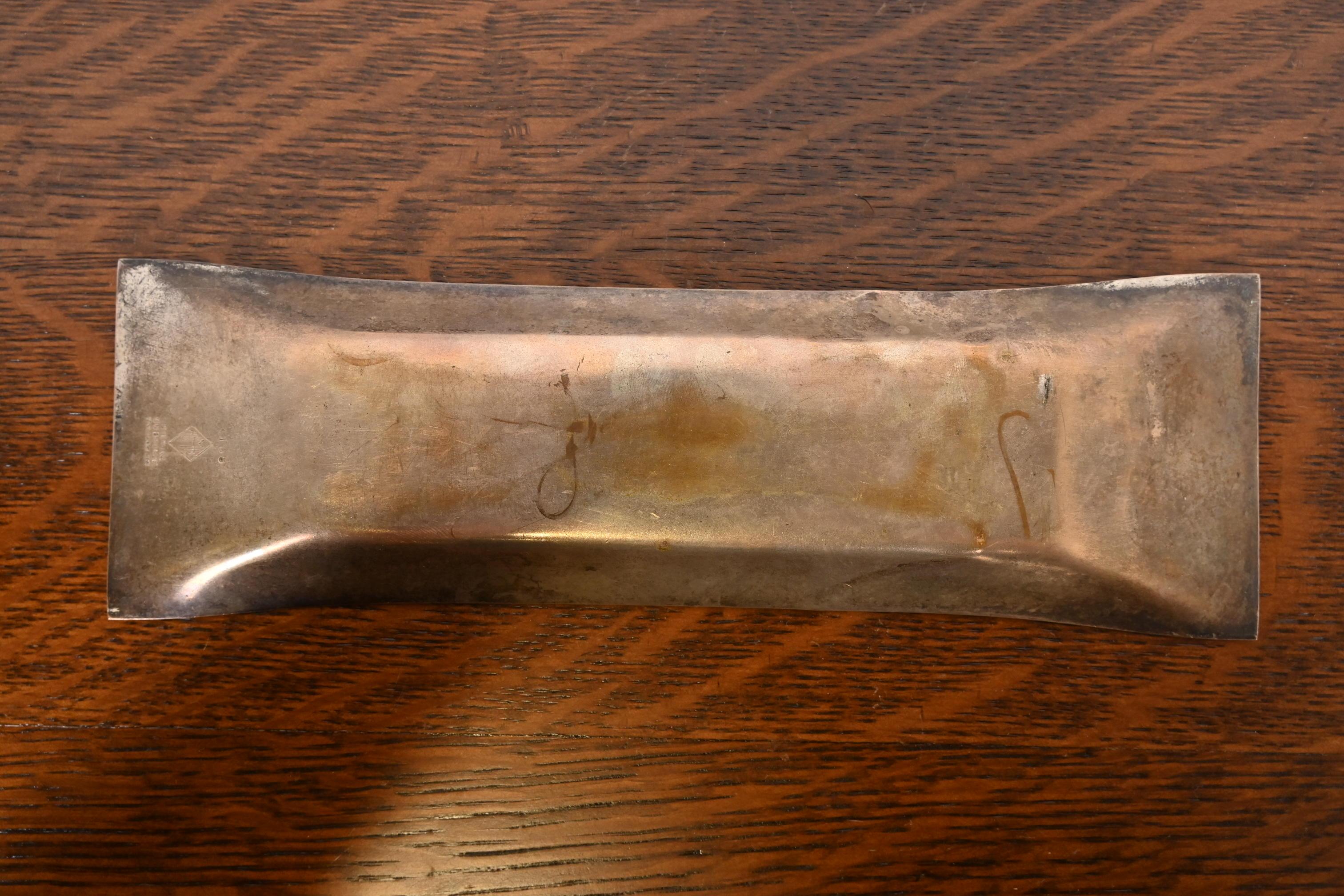 Heintz Arts & Crafts Sterling Silver on Bronze Pen Tray For Sale 3