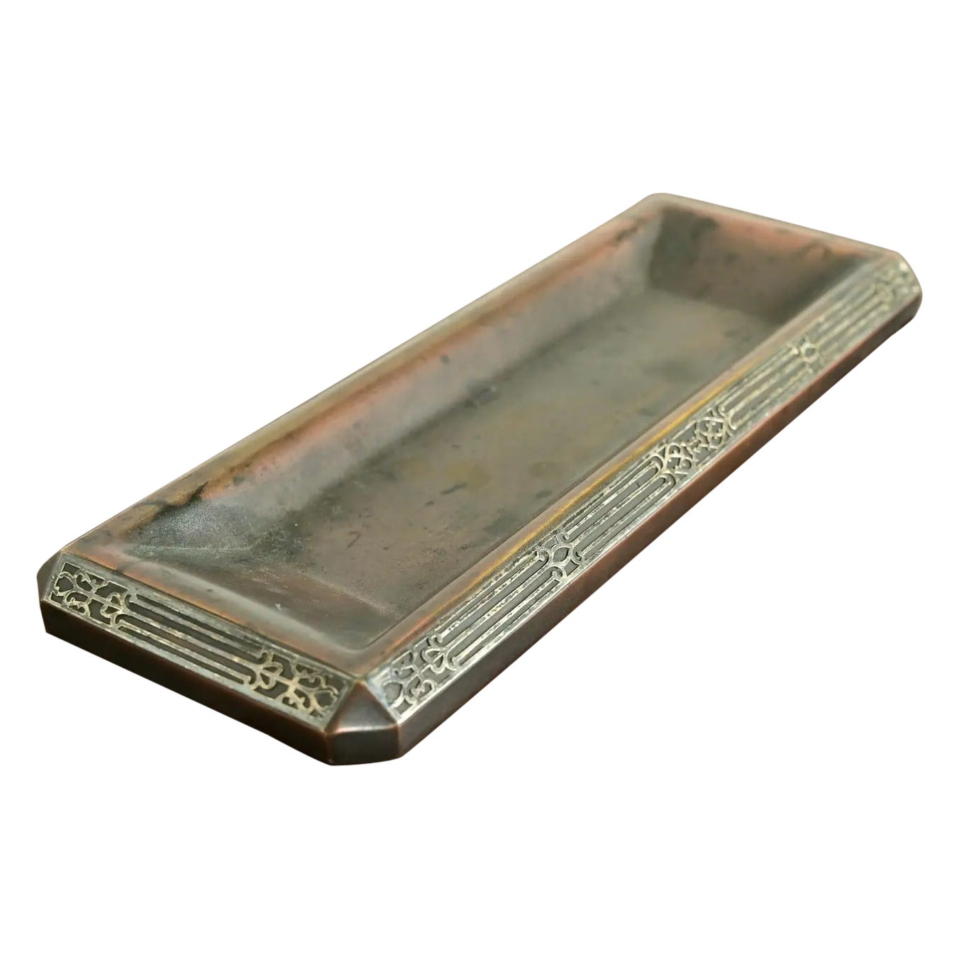 Plateau à stylos Heintz Arts & Crafts en argent sterling sur bronze