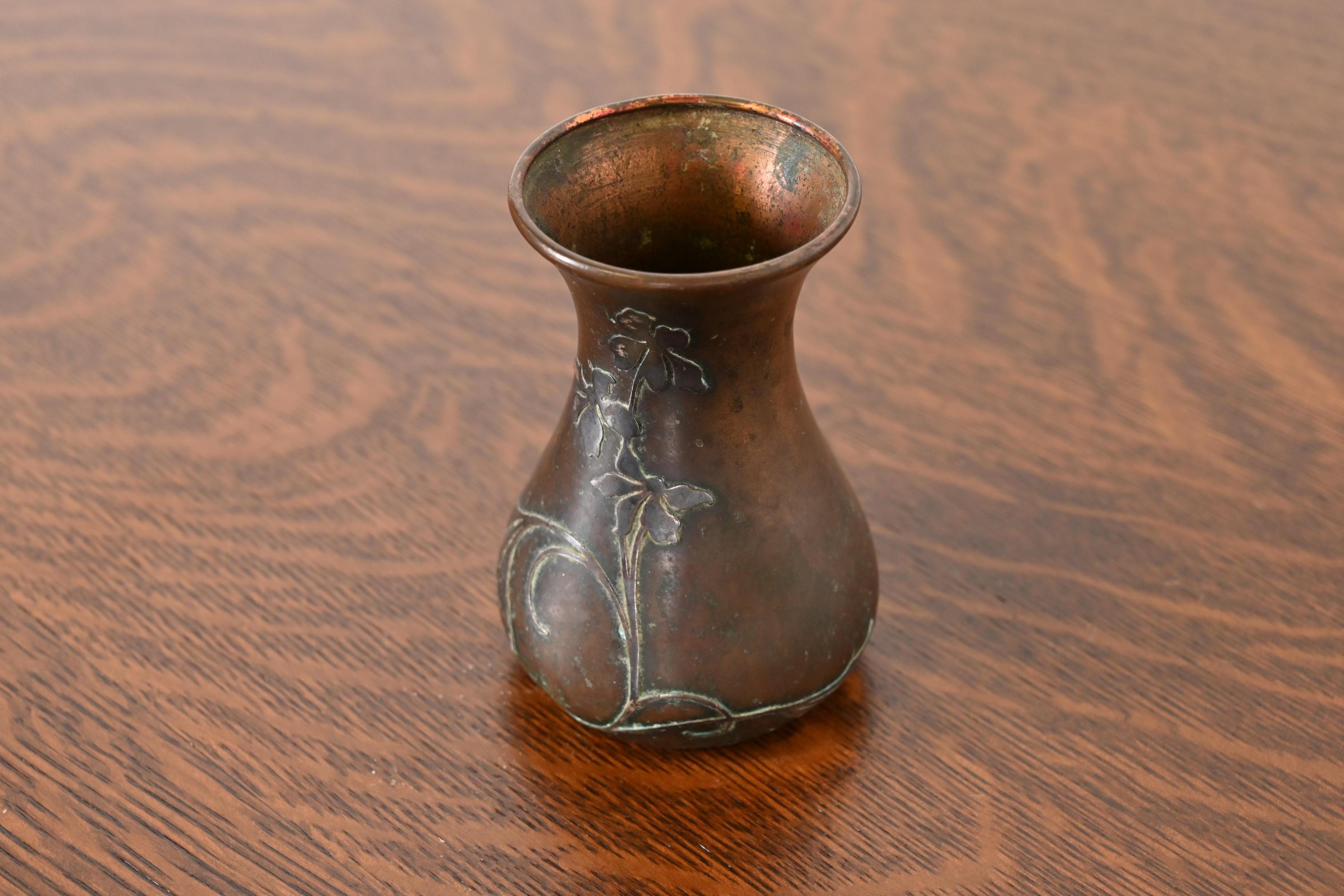 Arts and Crafts Heintz Arts & Crafts Sterling Silver on Bronze Petite Vase