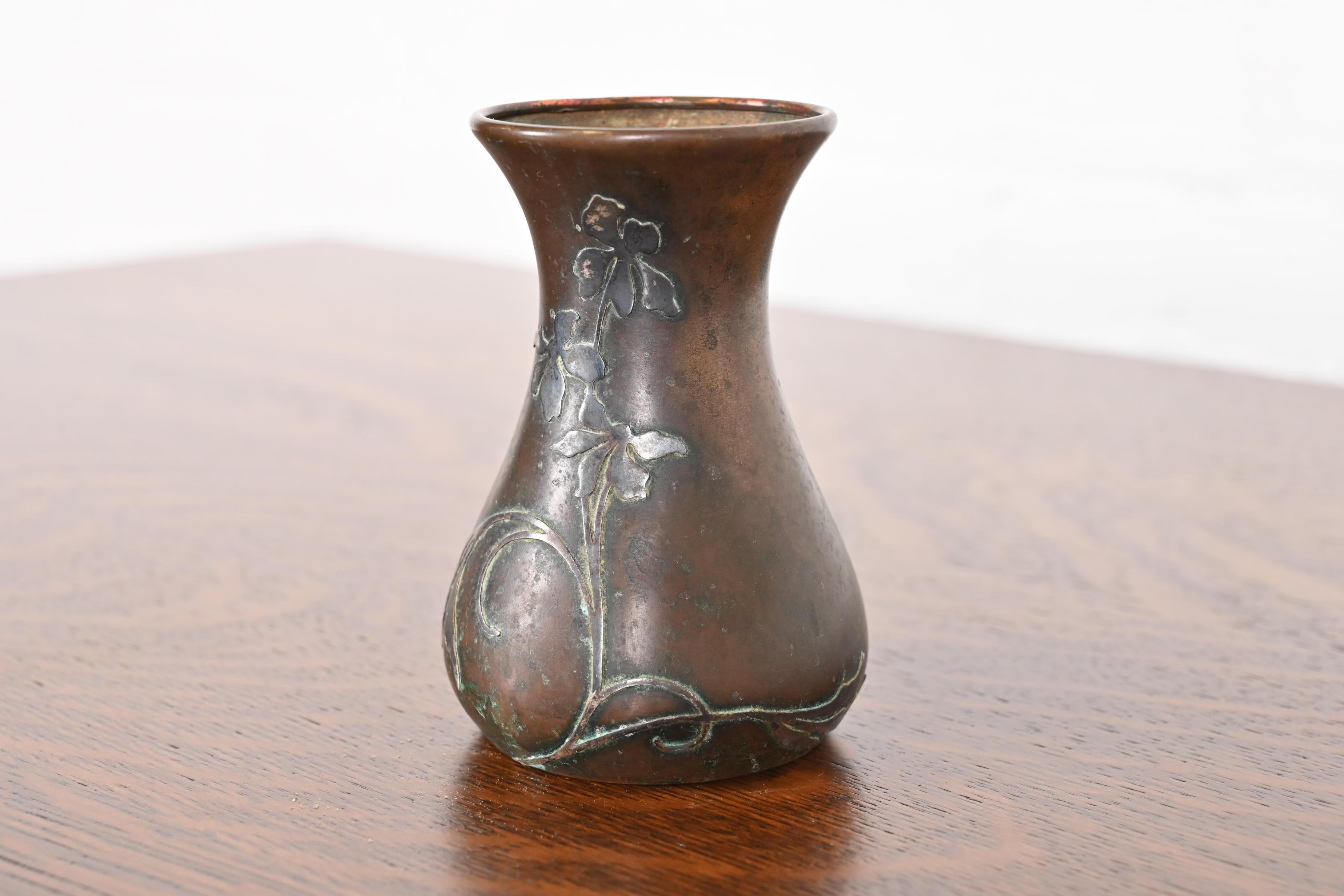 American Heintz Arts & Crafts Sterling Silver on Bronze Petite Vase