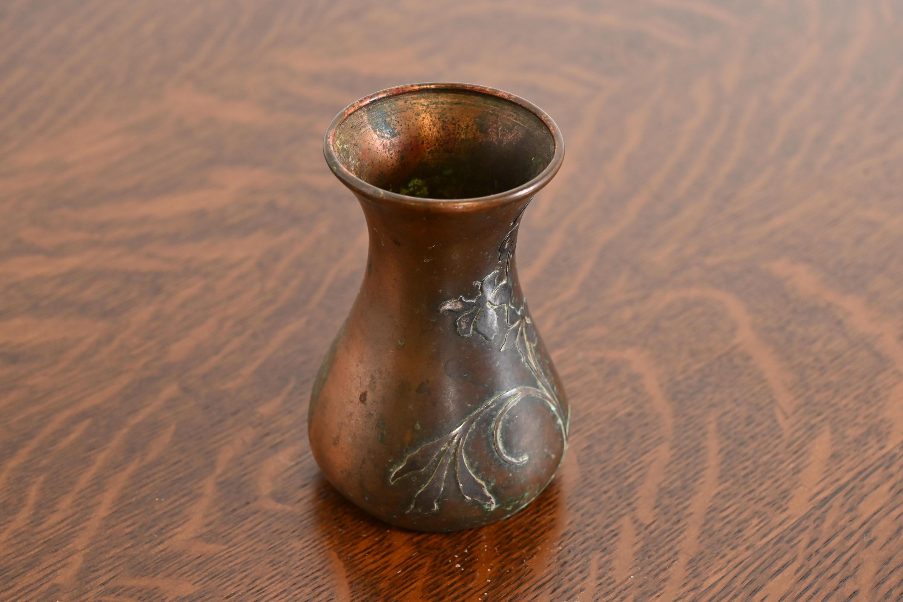 Heintz Arts & Crafts Sterling Silver on Bronze Petite Vase In Good Condition In South Bend, IN