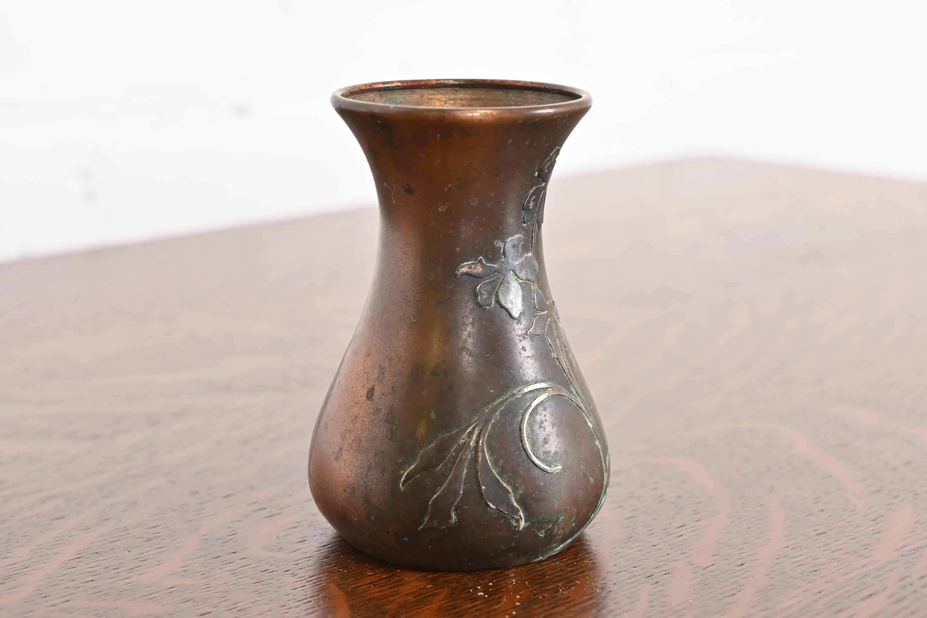 20th Century Heintz Arts & Crafts Sterling Silver on Bronze Petite Vase