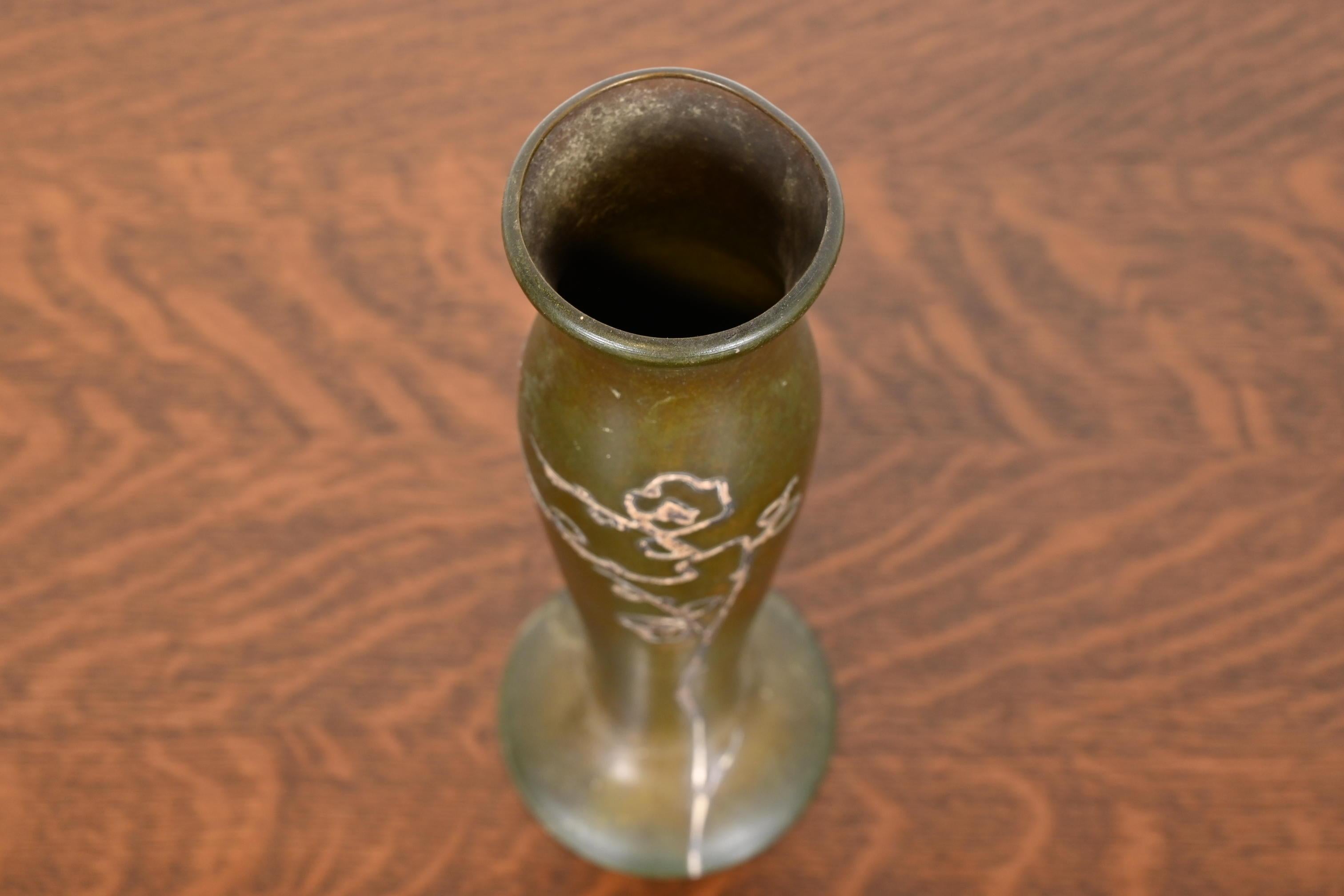 Argento 925 Vaso alto in argento e bronzo di Heintz Arts & Crafts in vendita