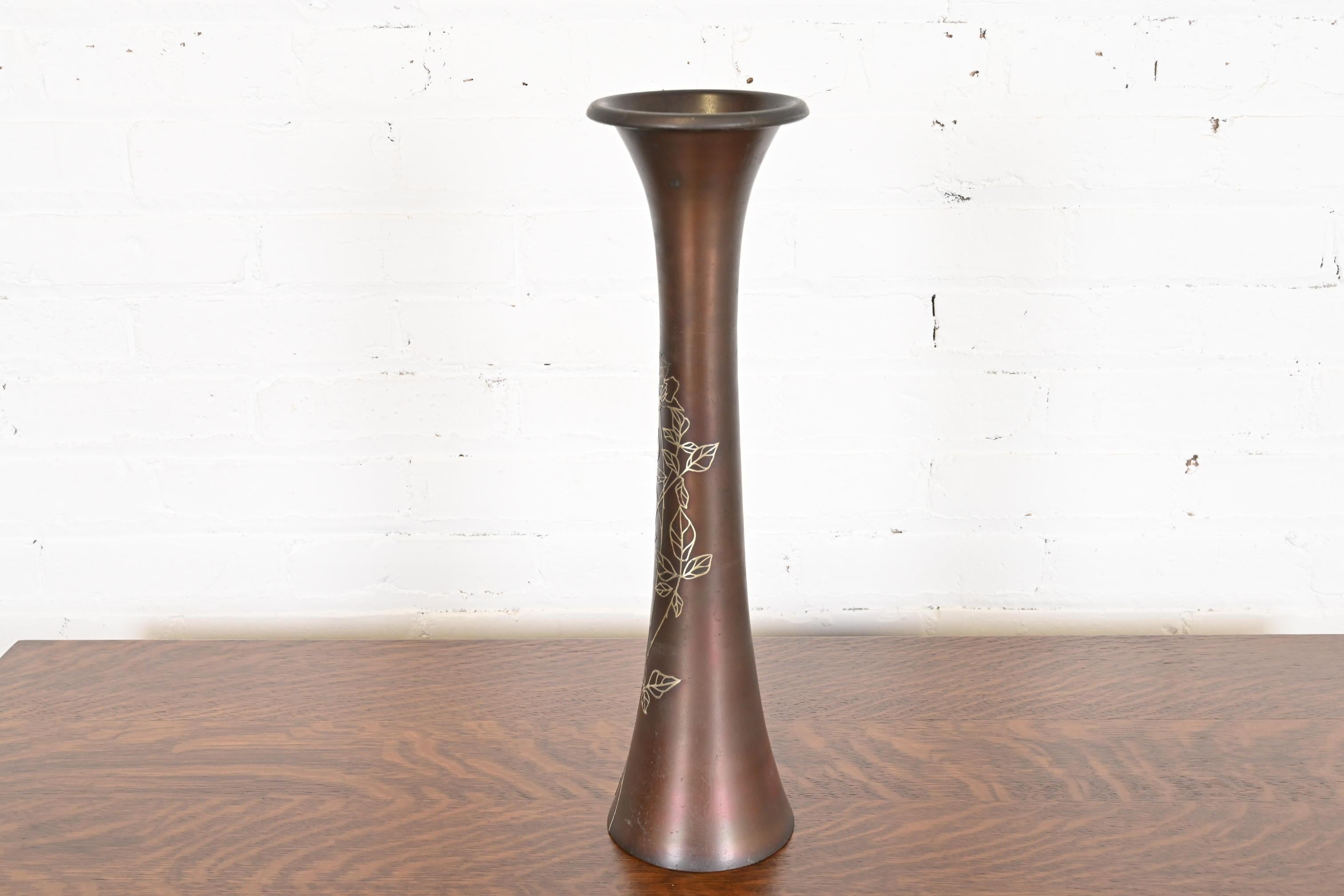 Heintz Arts & Crafts Sterling Silver on Bronze Trumpet Vase For Sale 5