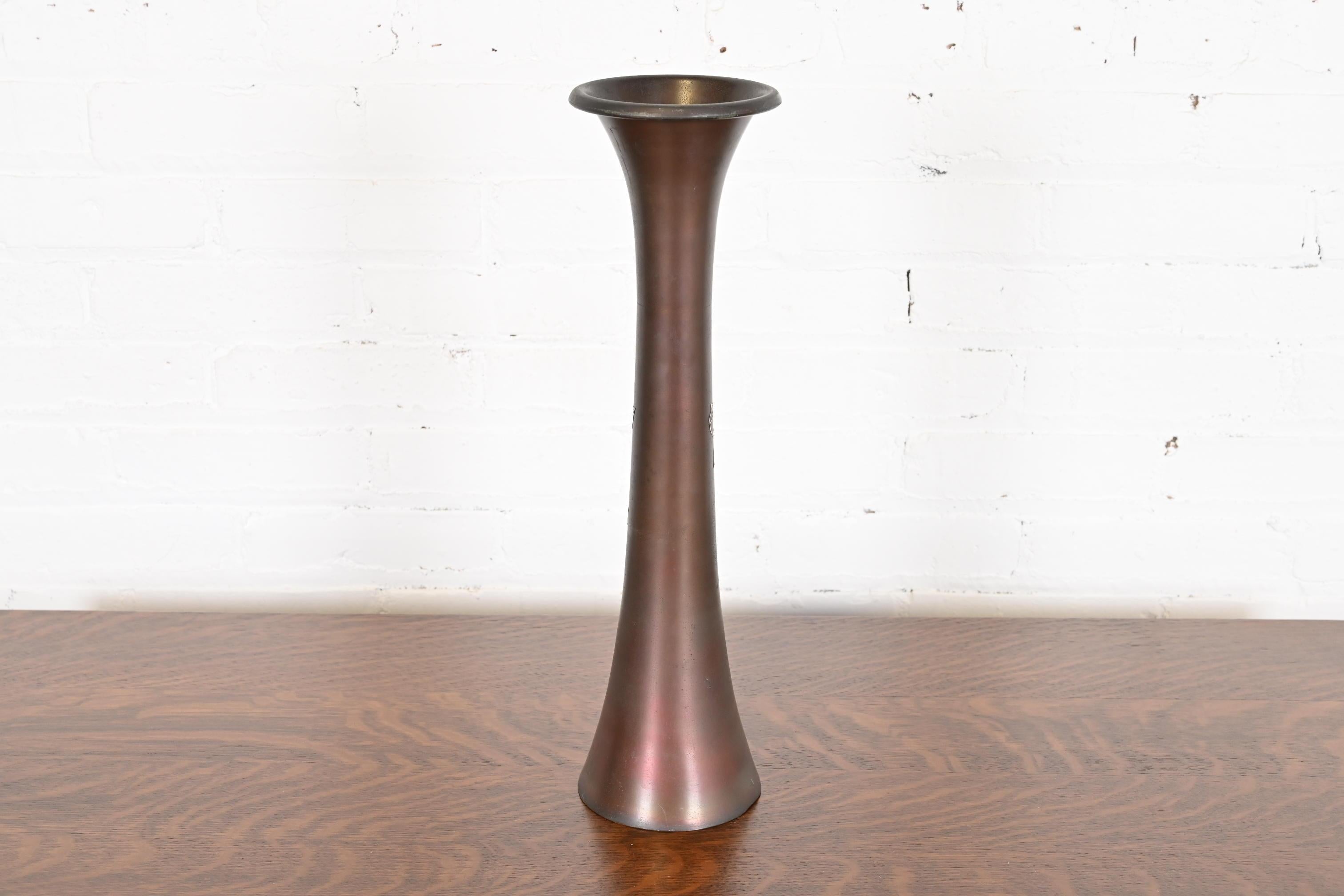 Heintz Arts & Crafts Sterling Silver on Bronze Trumpet Vase For Sale 6