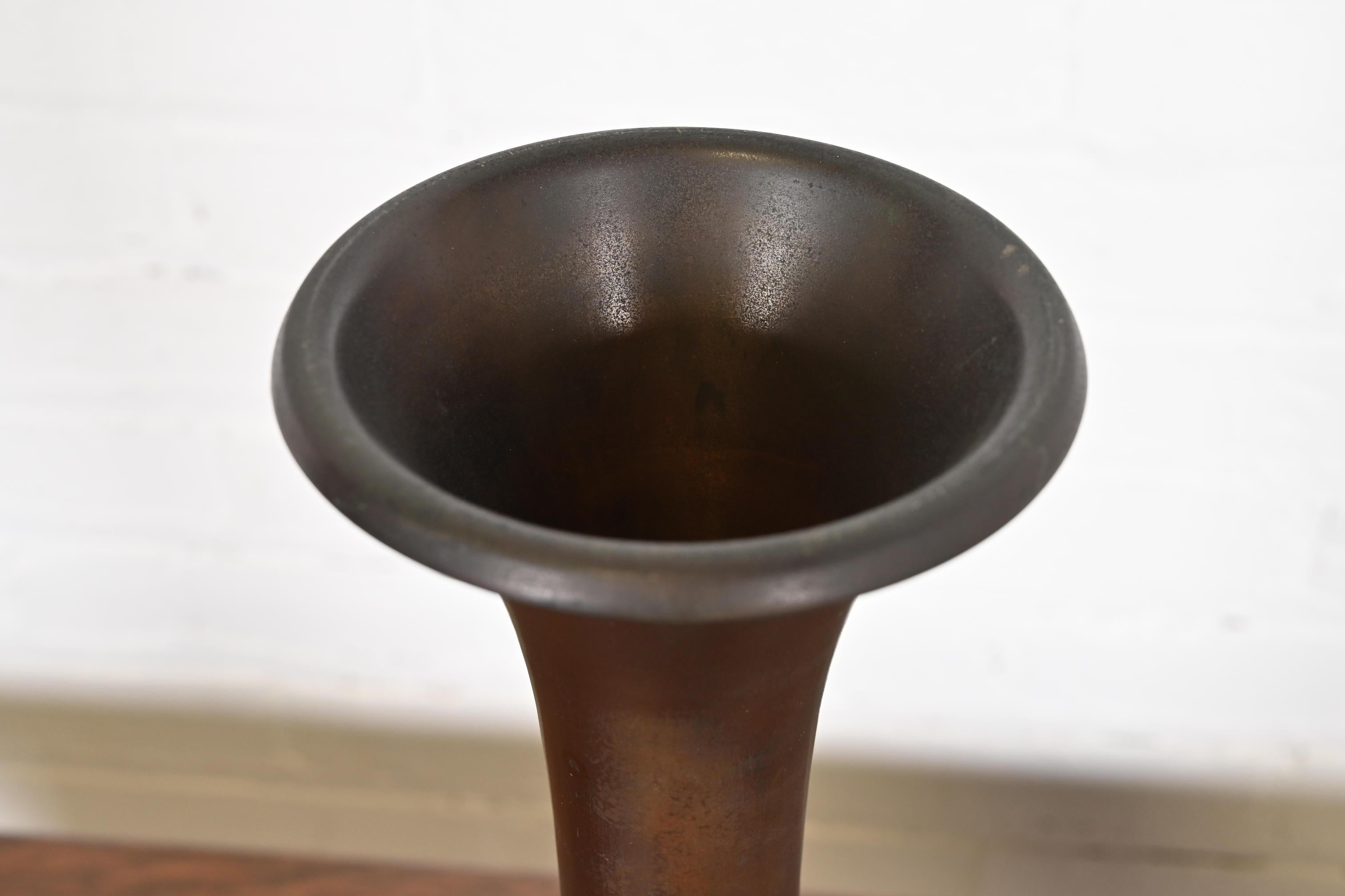 Heintz Arts & Crafts Sterling Silver on Bronze Trumpet Vase For Sale 2