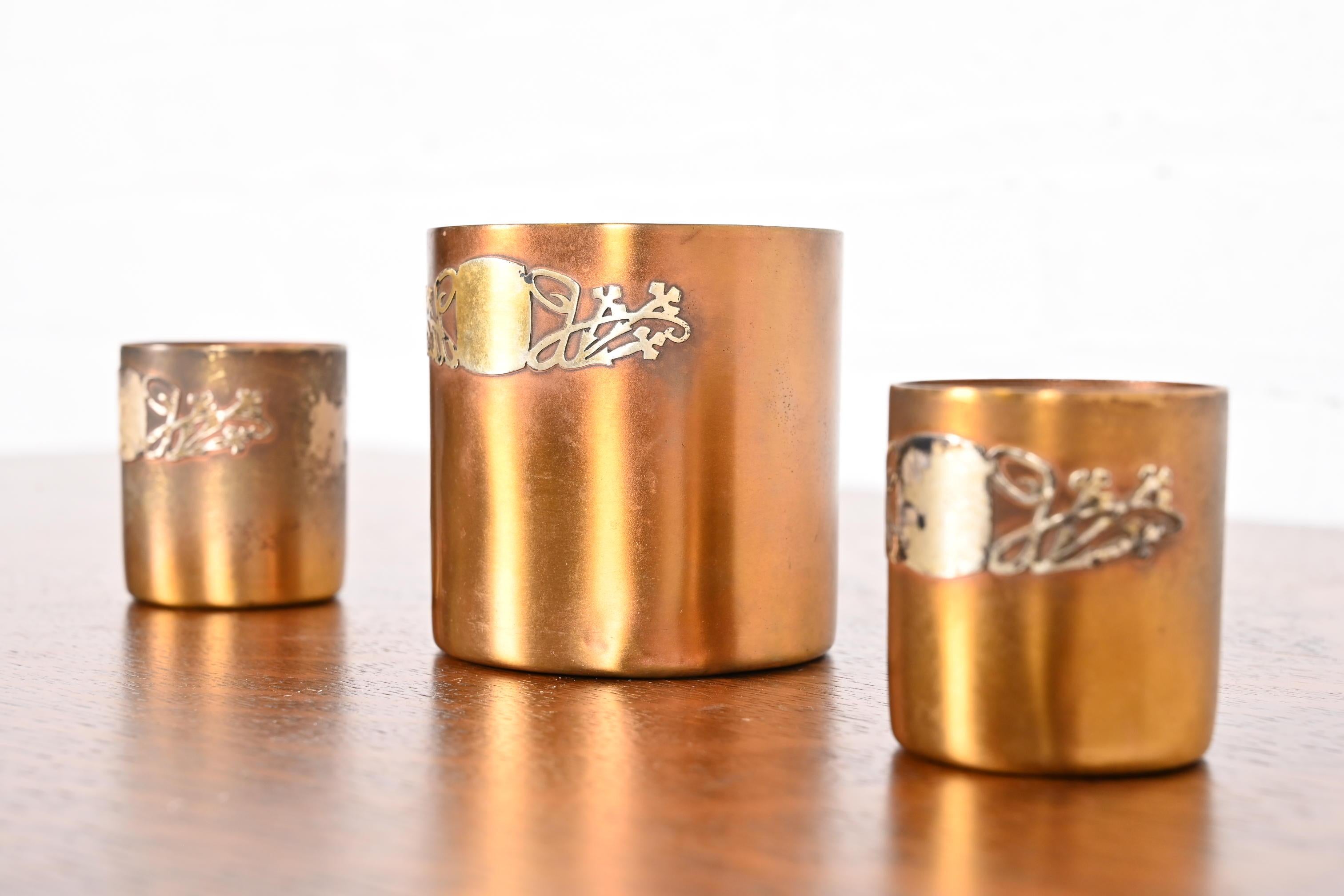Arts and Crafts Bicchieri Heintz Arts & Crafts in argento e bronzo, set di tre pezzi in vendita