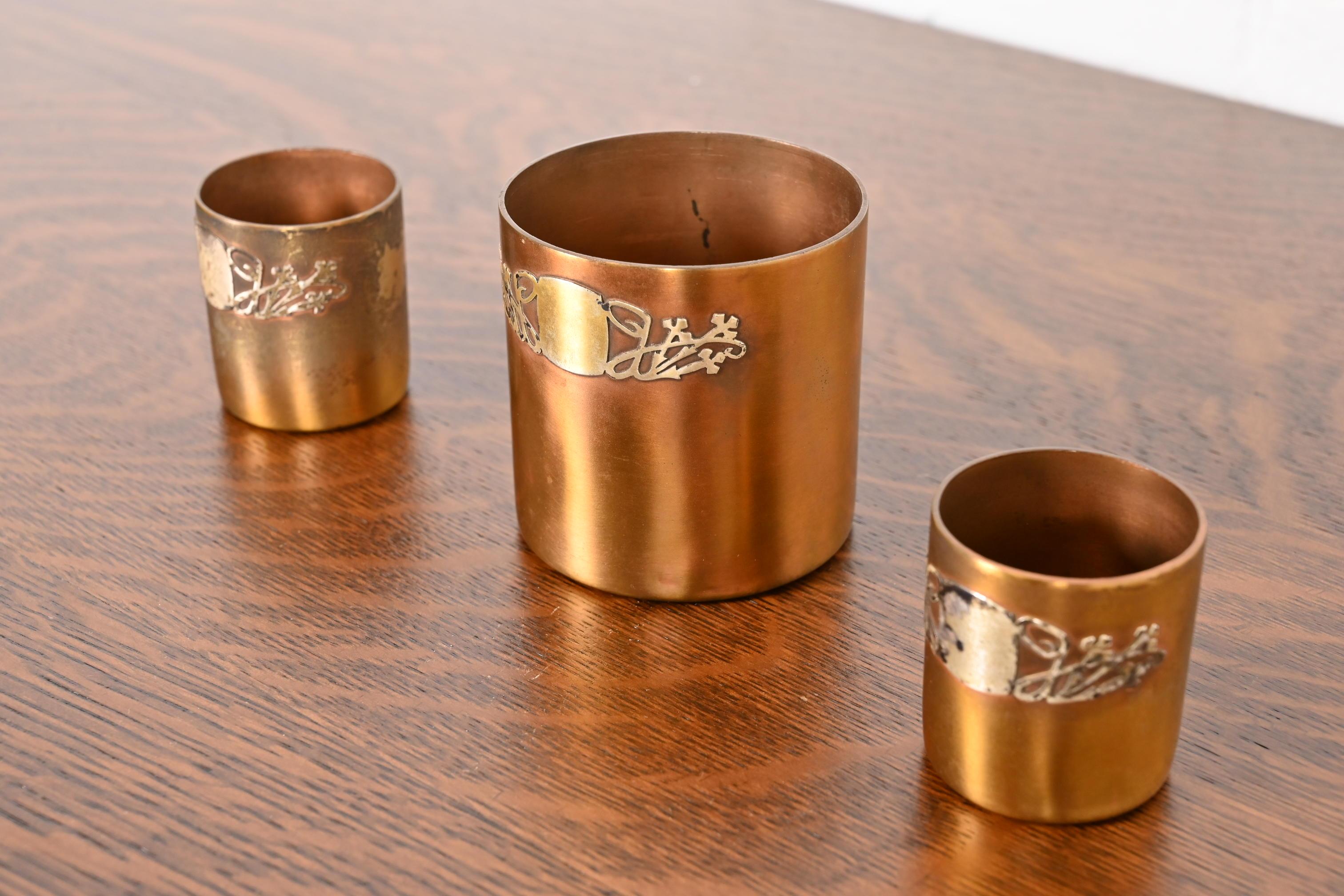 Americano Bicchieri Heintz Arts & Crafts in argento e bronzo, set di tre pezzi in vendita