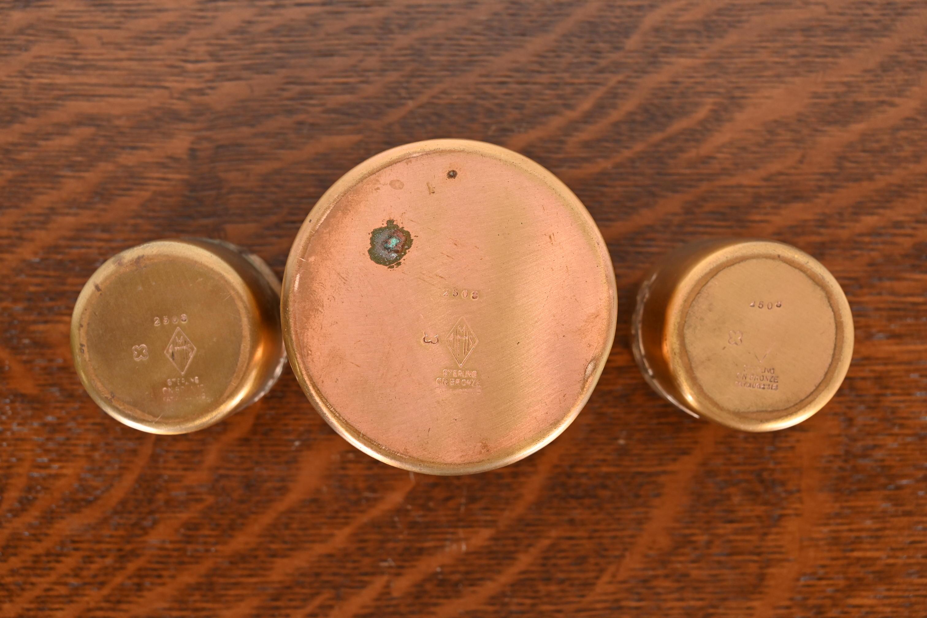 Argento 925 Bicchieri Heintz Arts & Crafts in argento e bronzo, set di tre pezzi in vendita