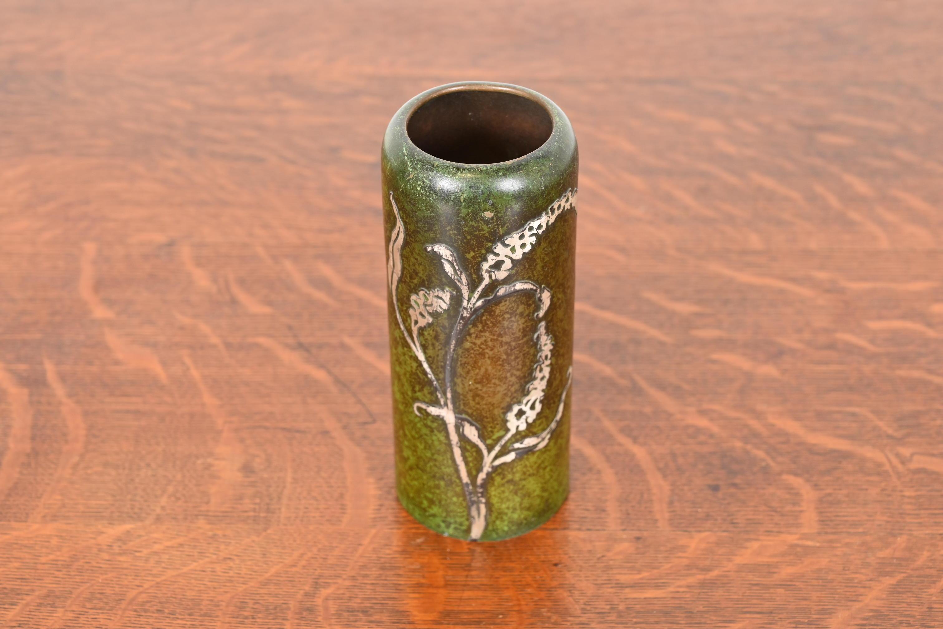 Arts and Crafts Heintz Arts & Crafts Sterling Silver on Bronze Vase For Sale