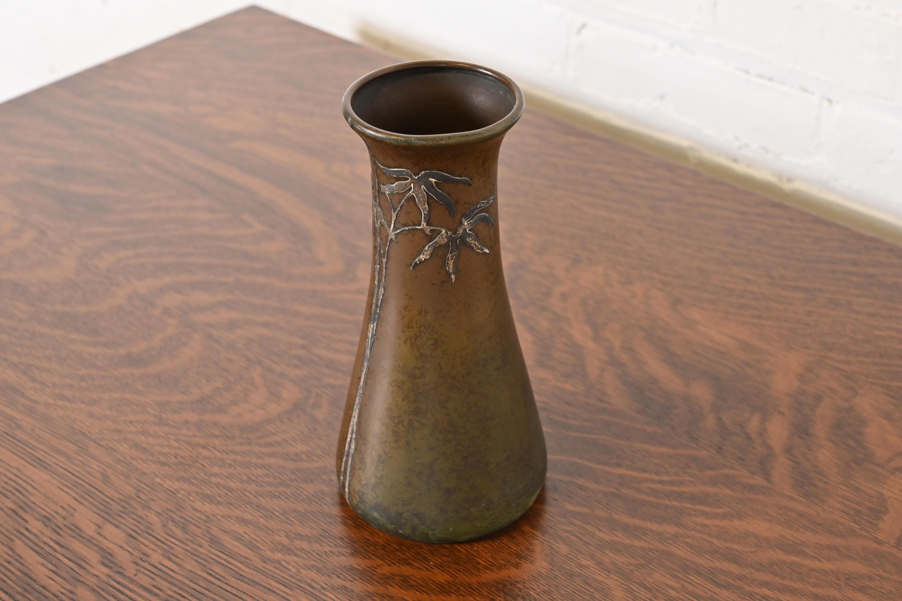 Arts and Crafts Heintz Arts & Crafts Sterling Silver on Bronze Vase