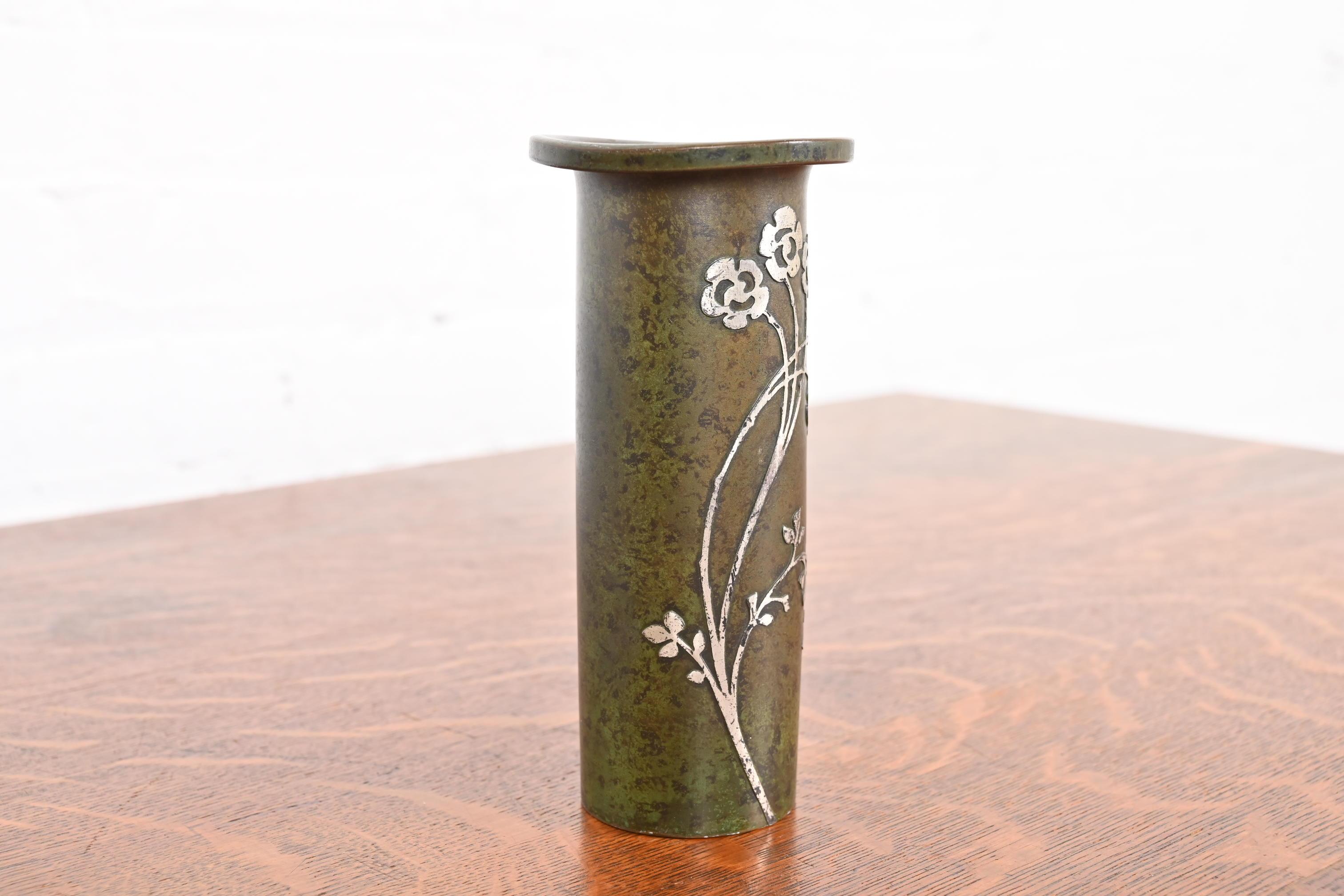 American Heintz Arts & Crafts Sterling Silver on Bronze Vase