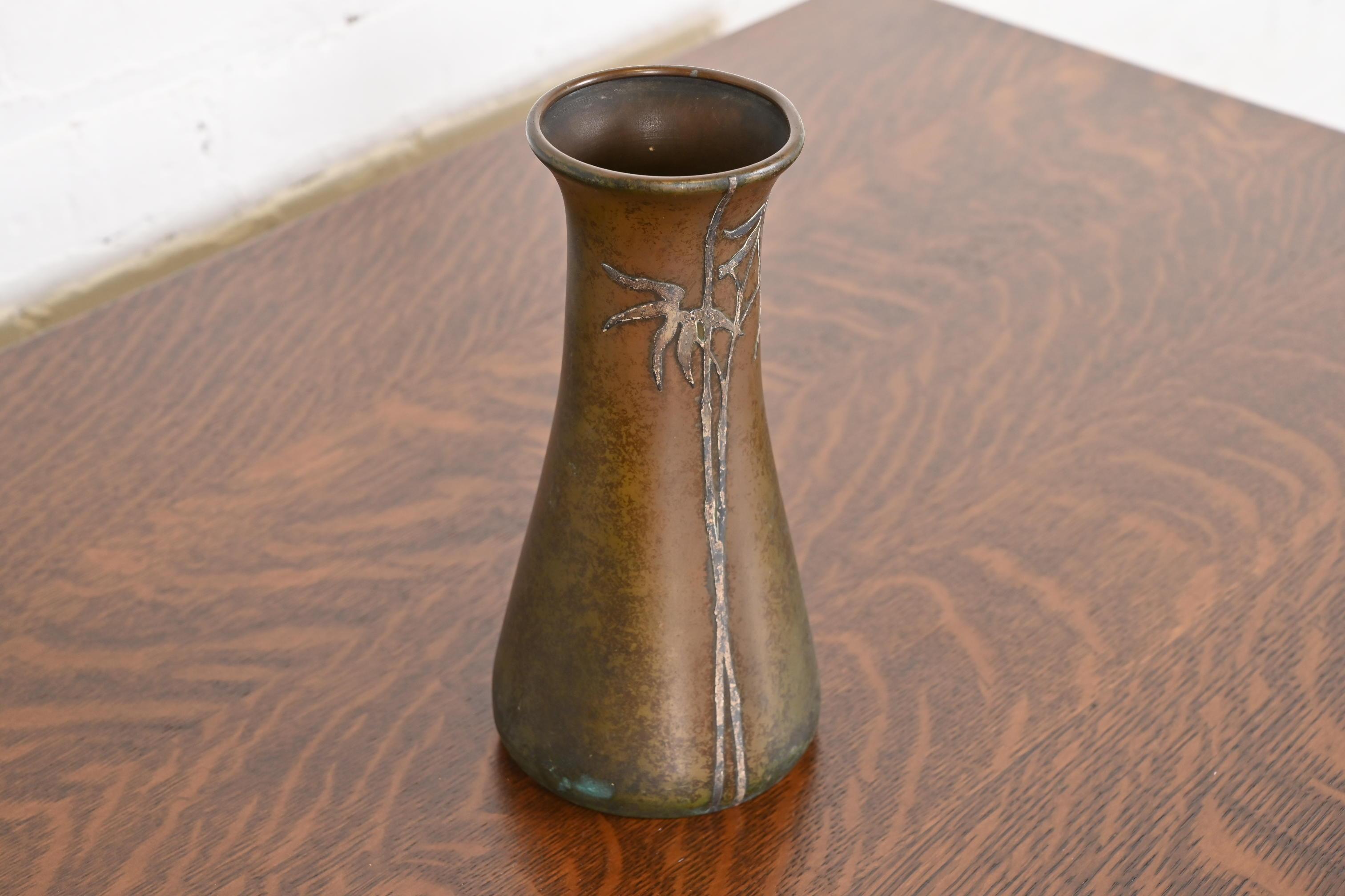Heintz Arts & Crafts Sterling Silver on Bronze Vase In Good Condition In South Bend, IN