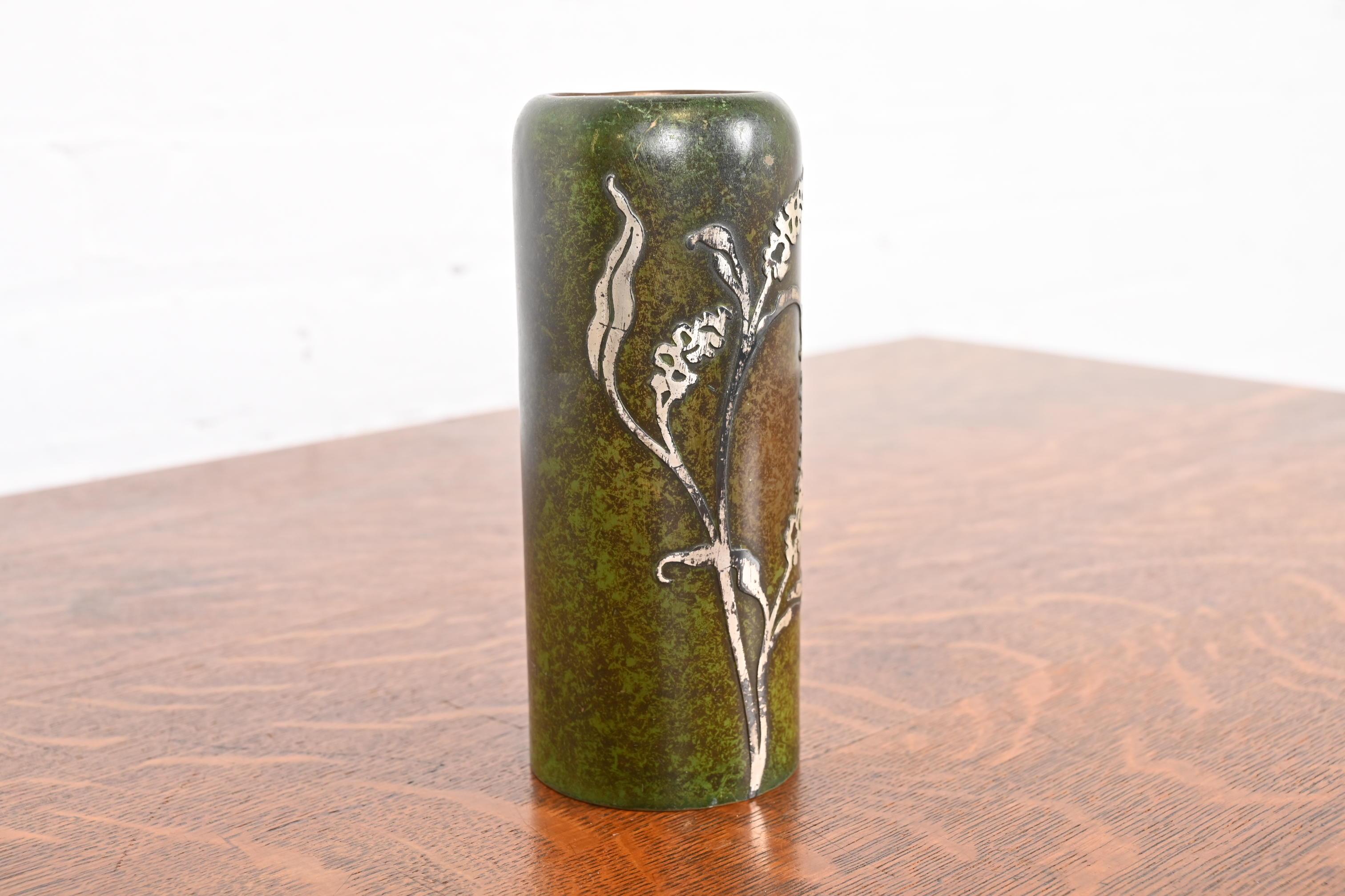 20th Century Heintz Arts & Crafts Sterling Silver on Bronze Vase For Sale