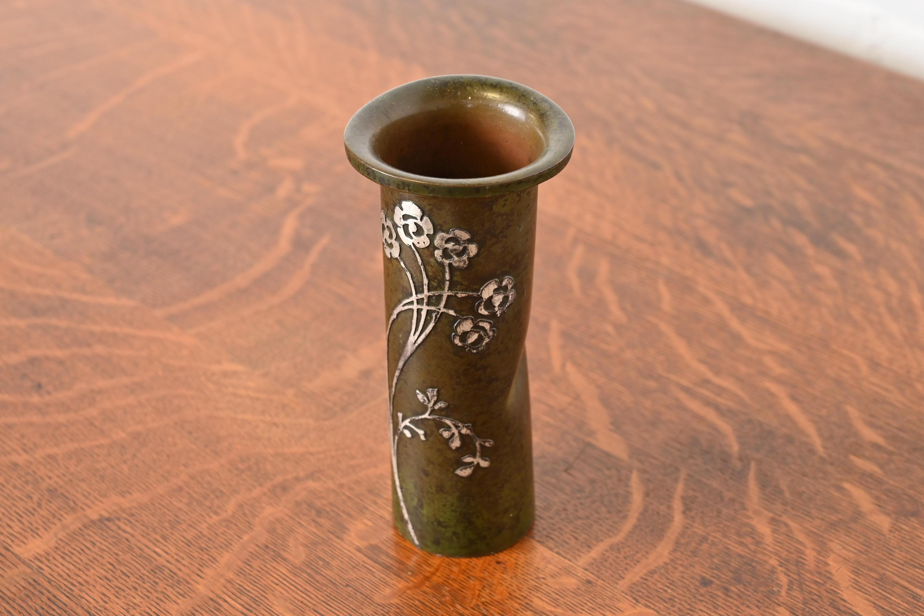 20th Century Heintz Arts & Crafts Sterling Silver on Bronze Vase
