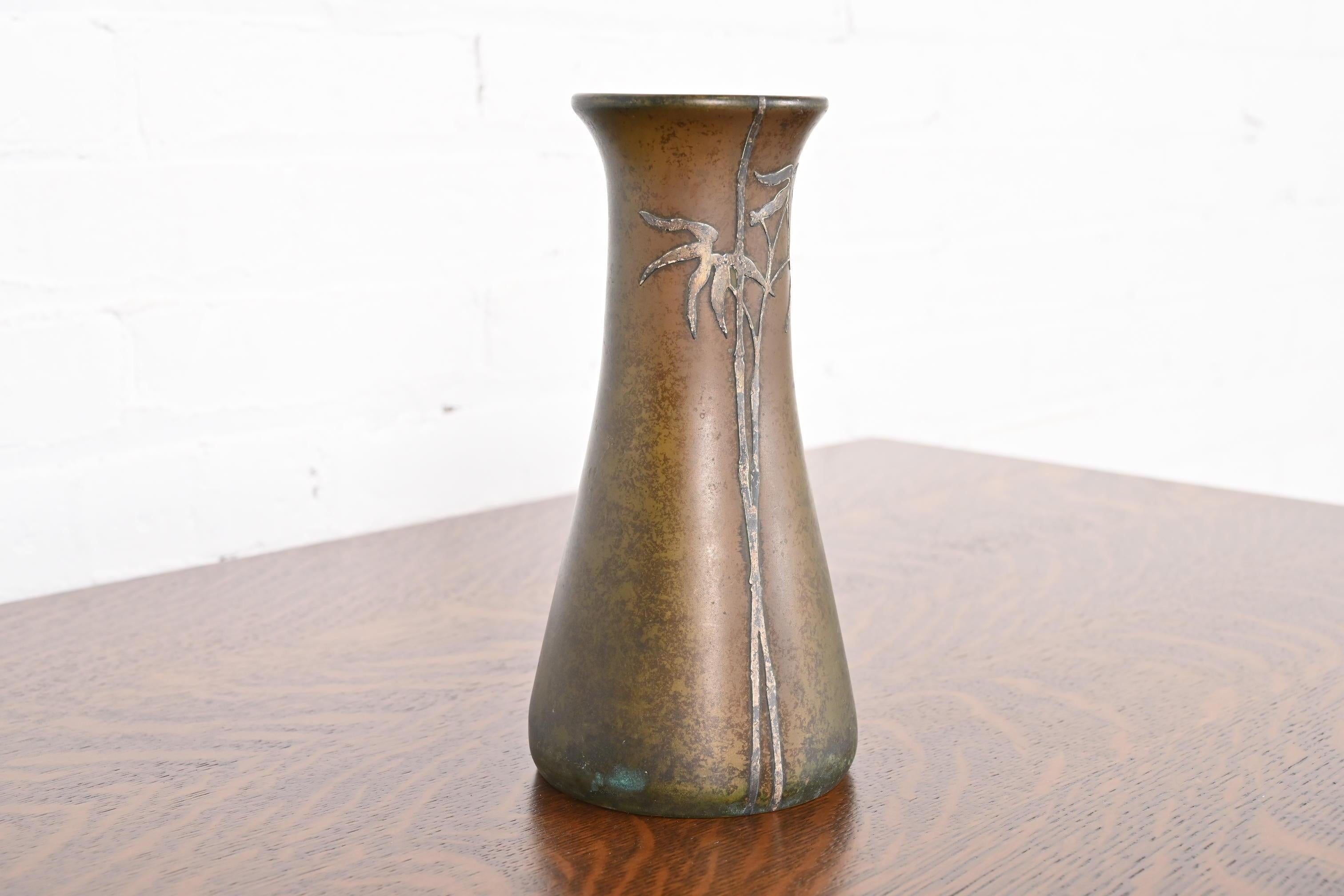 20th Century Heintz Arts & Crafts Sterling Silver on Bronze Vase