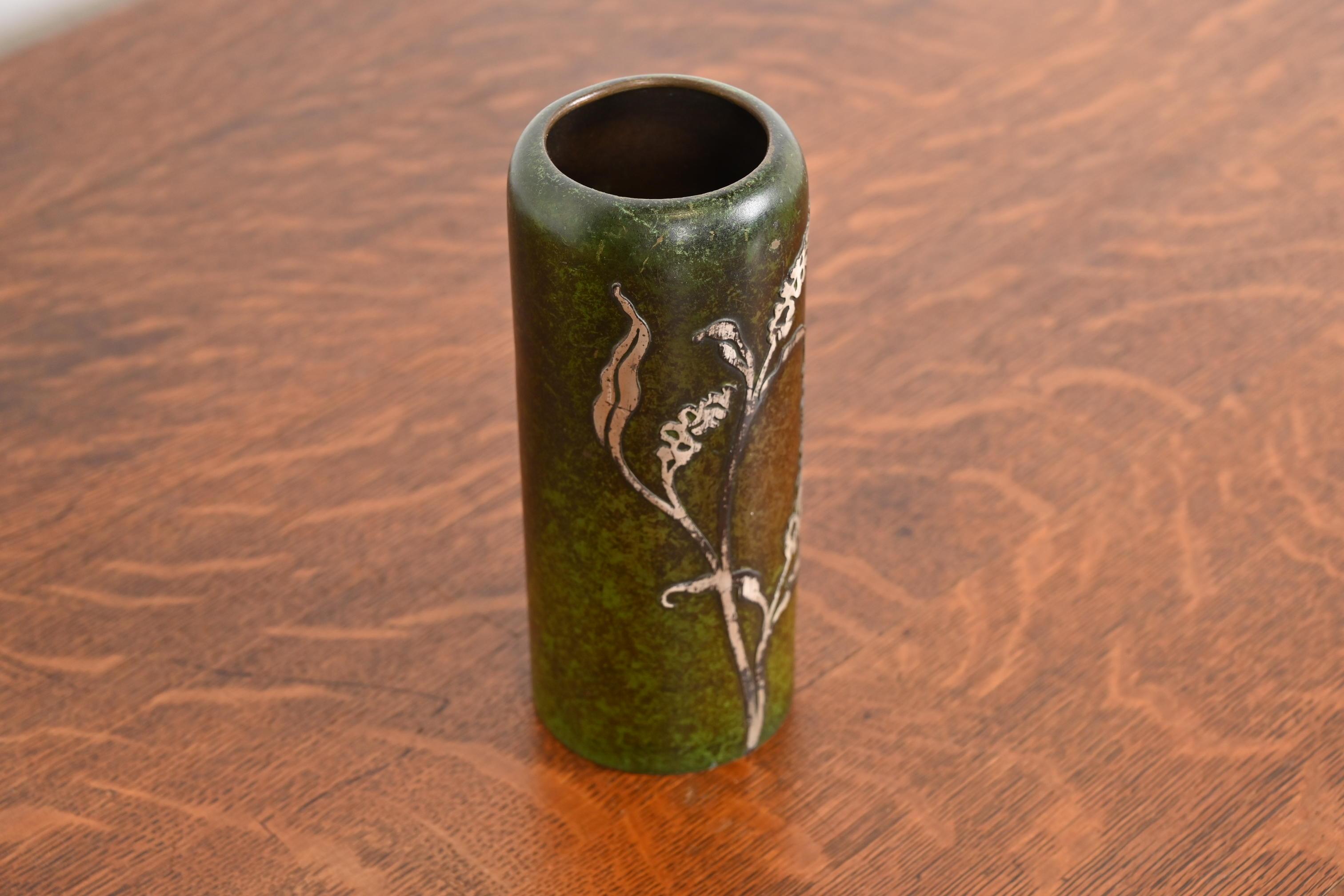 Heintz Arts & Crafts Sterling Silver on Bronze Vase For Sale 1