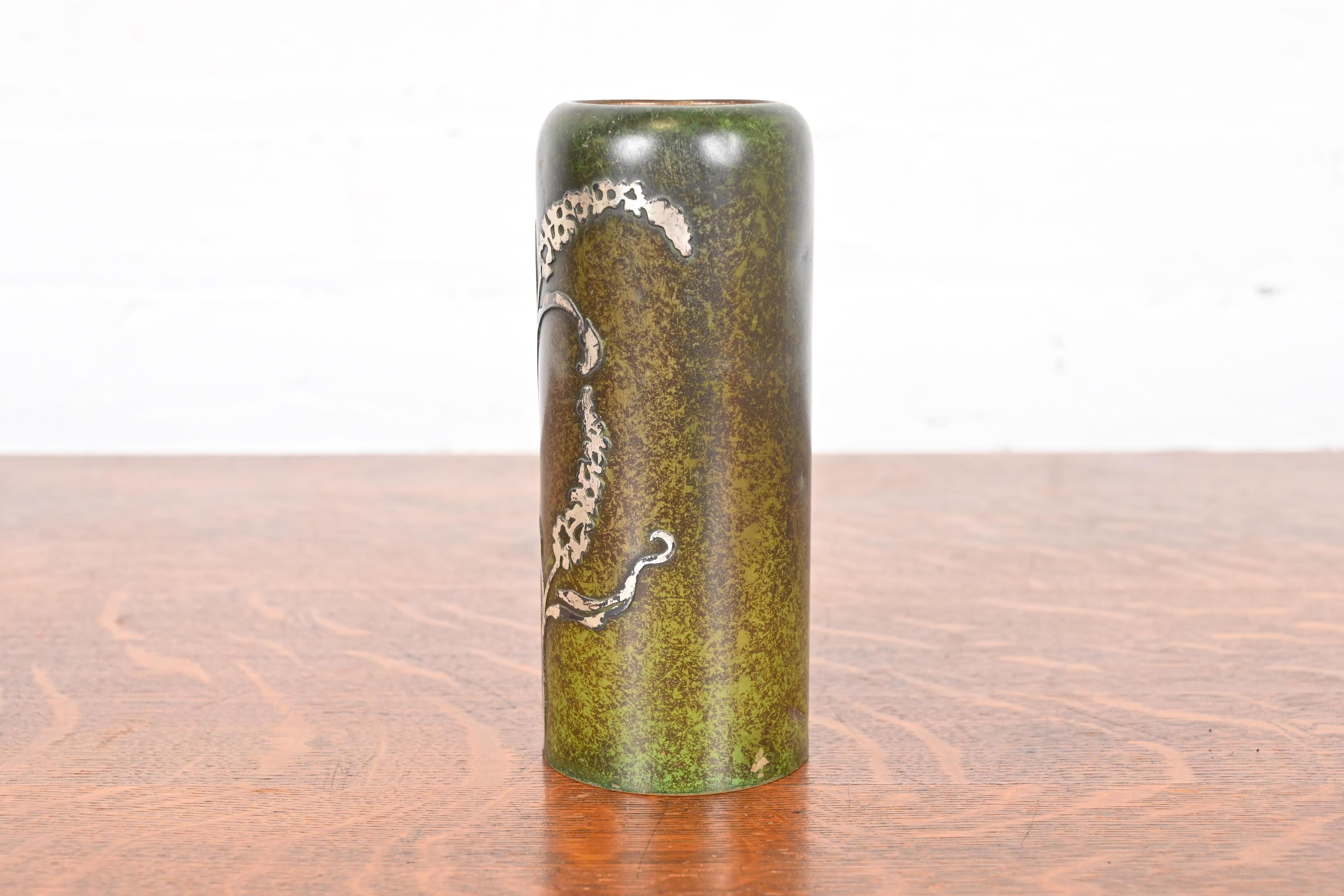 Heintz Arts & Crafts Sterling Silver on Bronze Vase For Sale 2