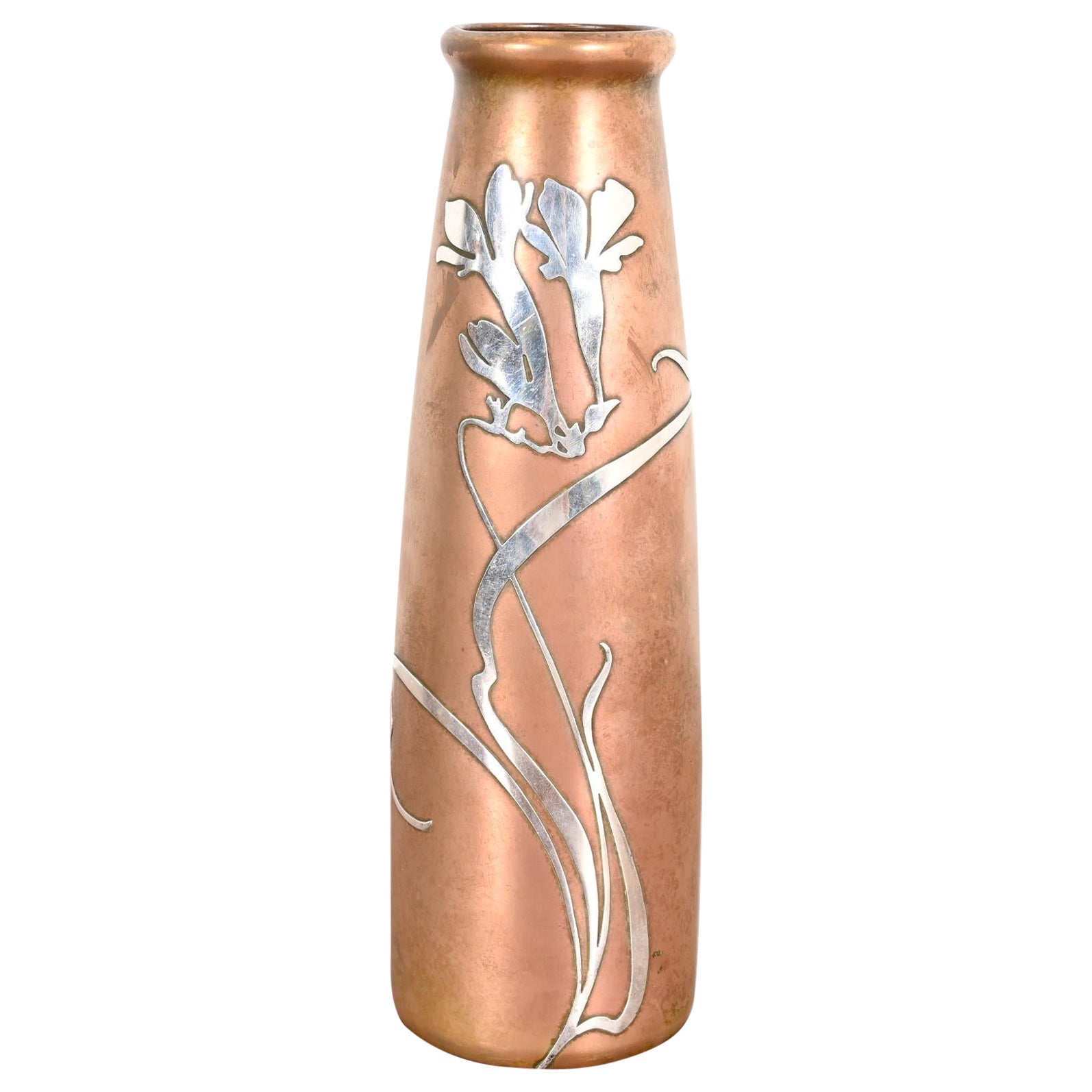 Vase Heintz Arts & Crafts en argent sterling sur bronze