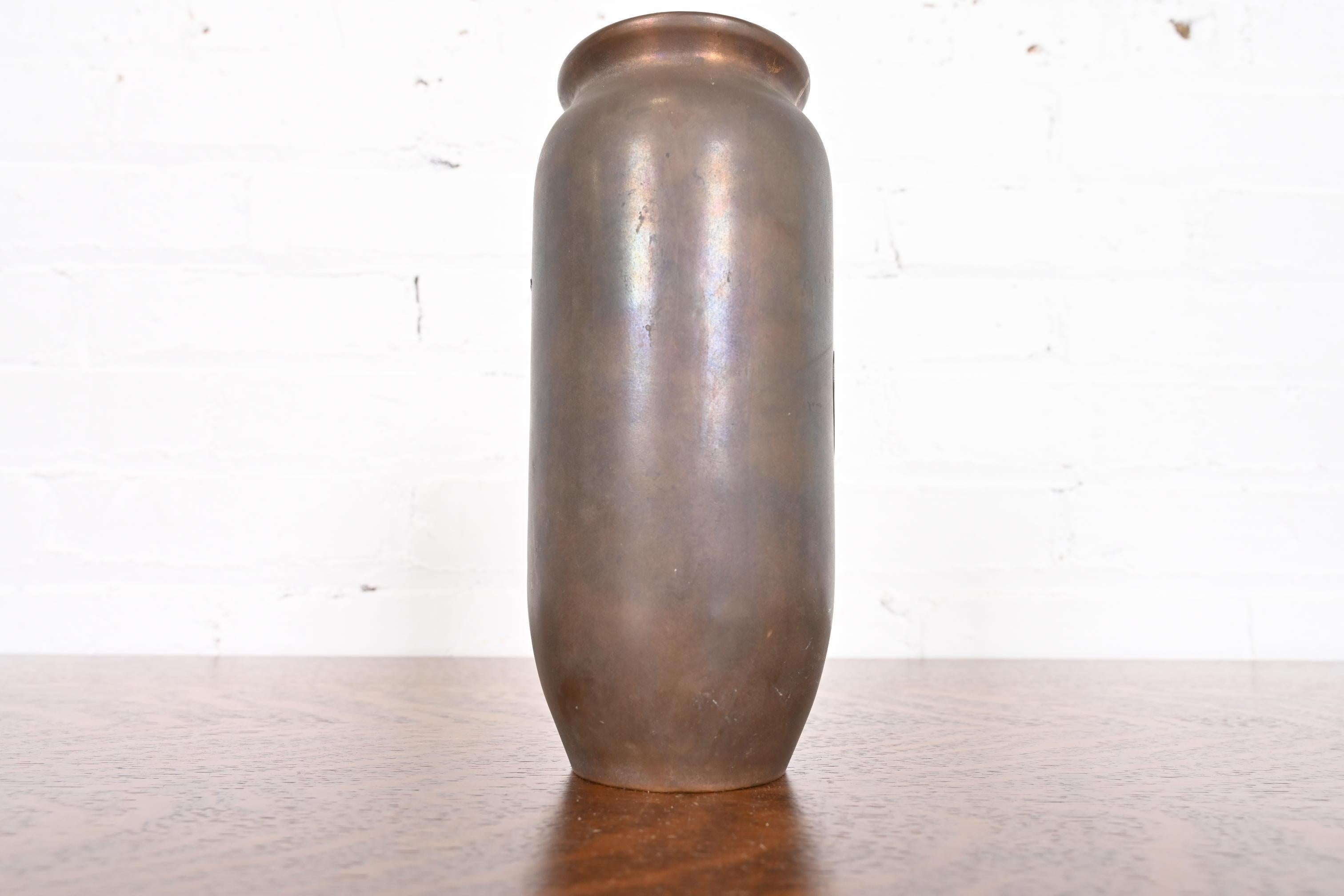 Vaso Heintz Arts & Crafts in argento sterling e bronzo con motivo a gattaiola in vendita 1