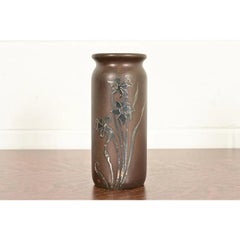 Heintz Arts & Crafts Sterling Silver on Bronze Vase With Floral Decoration