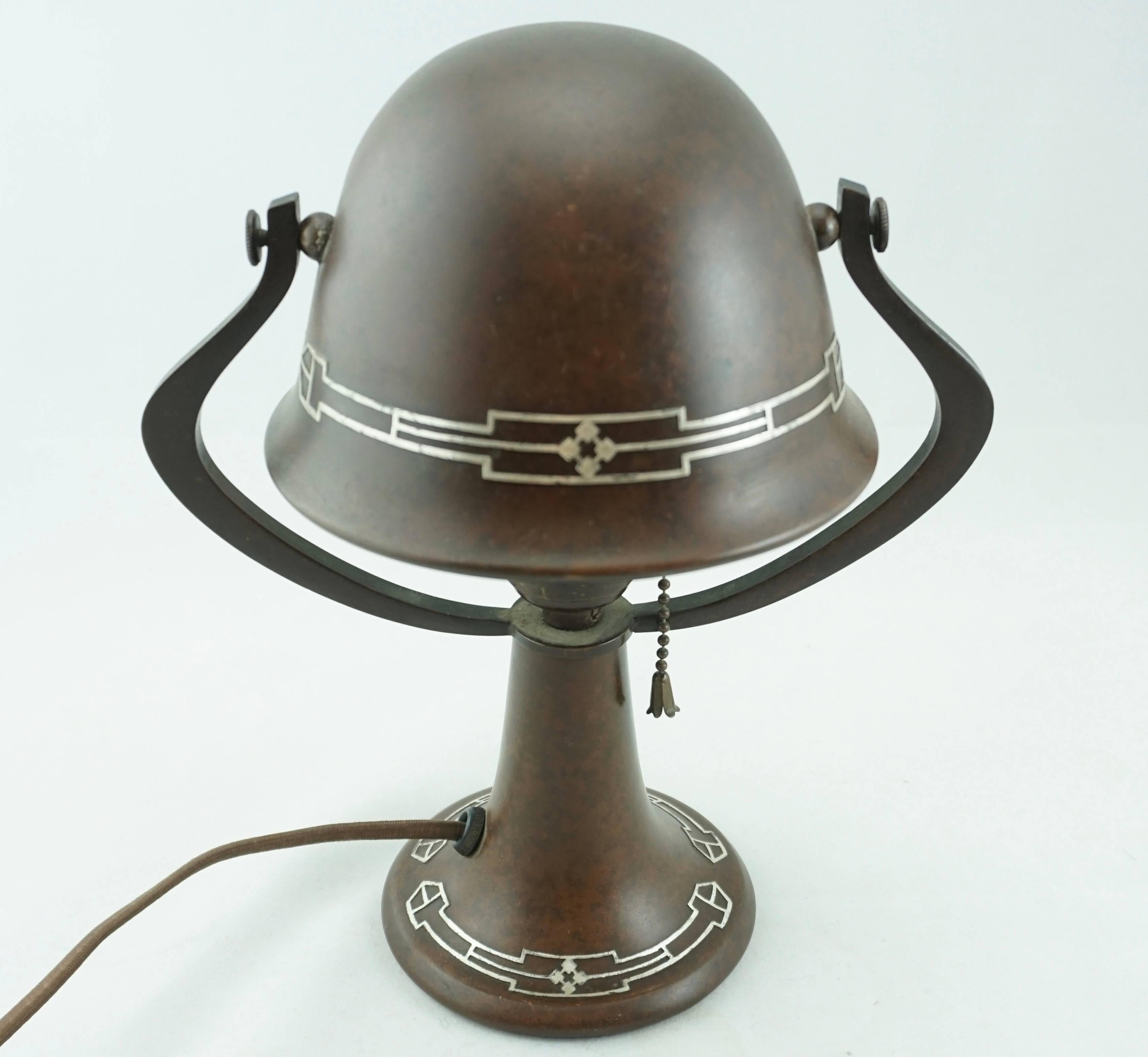 Arts and Crafts Heintz Bronze Silver Overlay Arts & Crafts Table Lamp