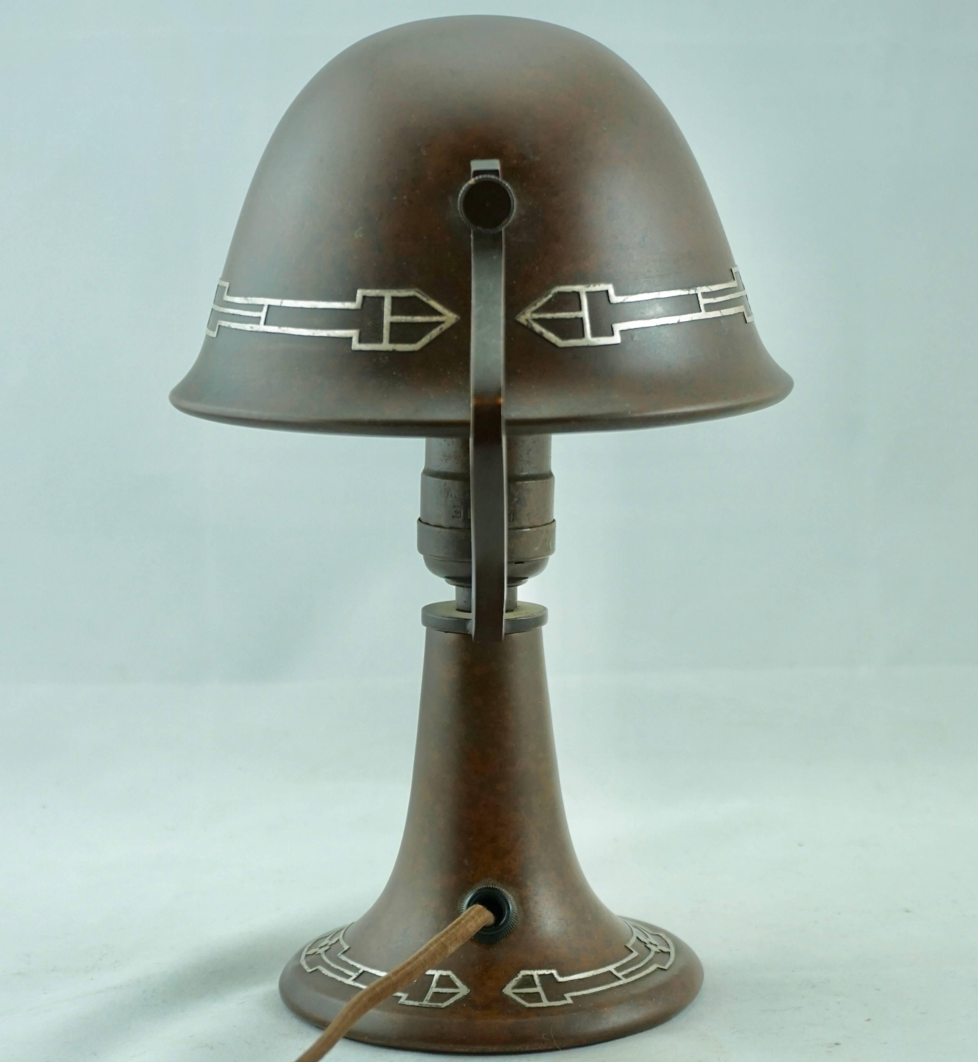 American Heintz Bronze Silver Overlay Arts & Crafts Table Lamp