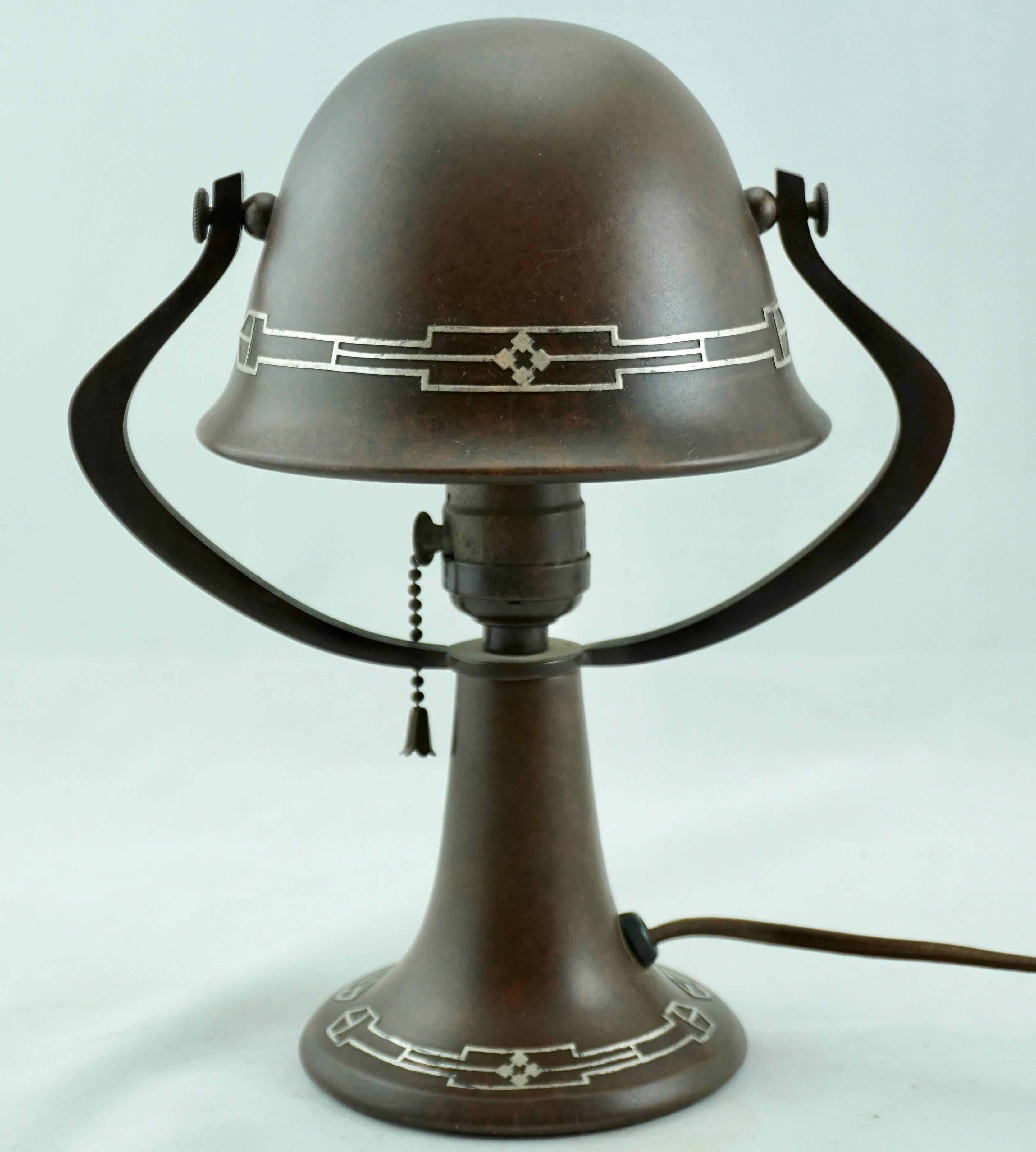 Cast Heintz Bronze Silver Overlay Arts & Crafts Table Lamp