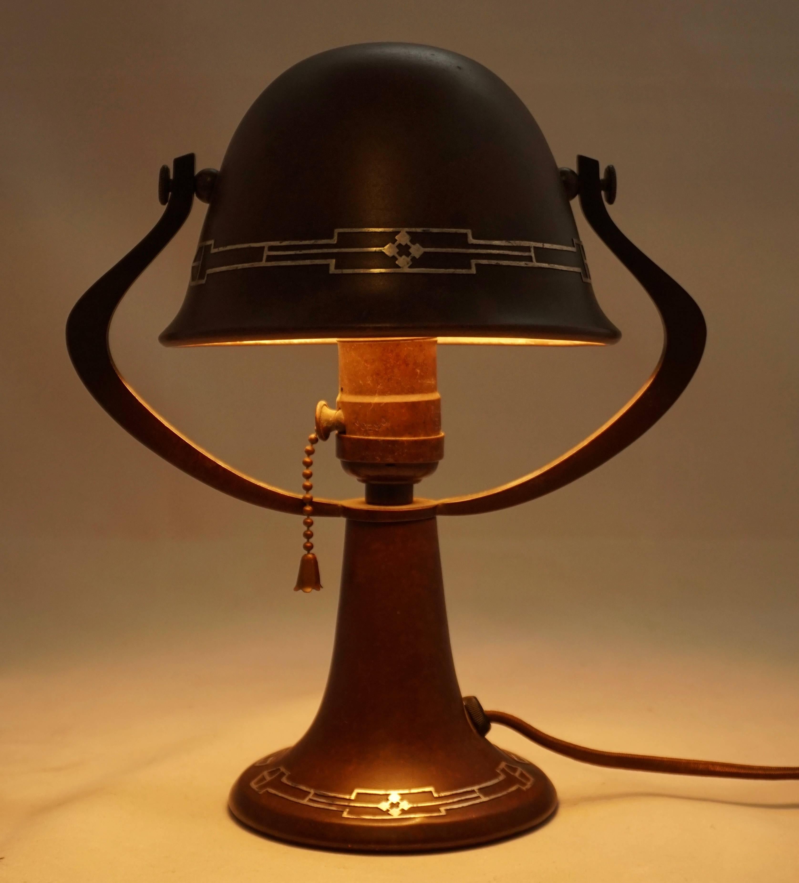 Heintz Bronze Silver Overlay Arts & Crafts Table Lamp 1