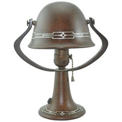 Antique Heintz Bronze Silver Overlay Arts & Crafts Table Lamp