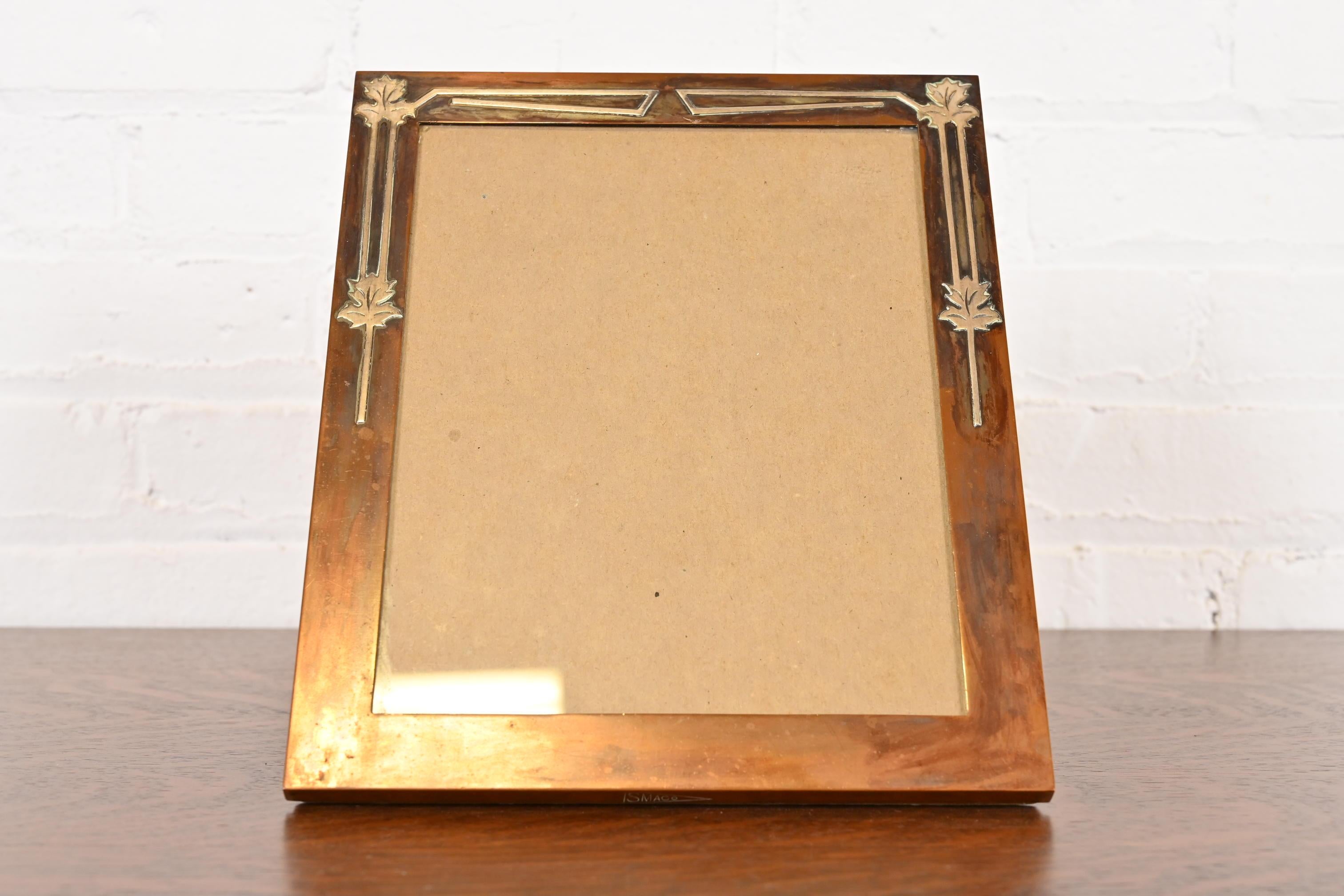 American Heintz Smaco Arts & Crafts Sterling Silver on Bronze Picture Frame, 1920s