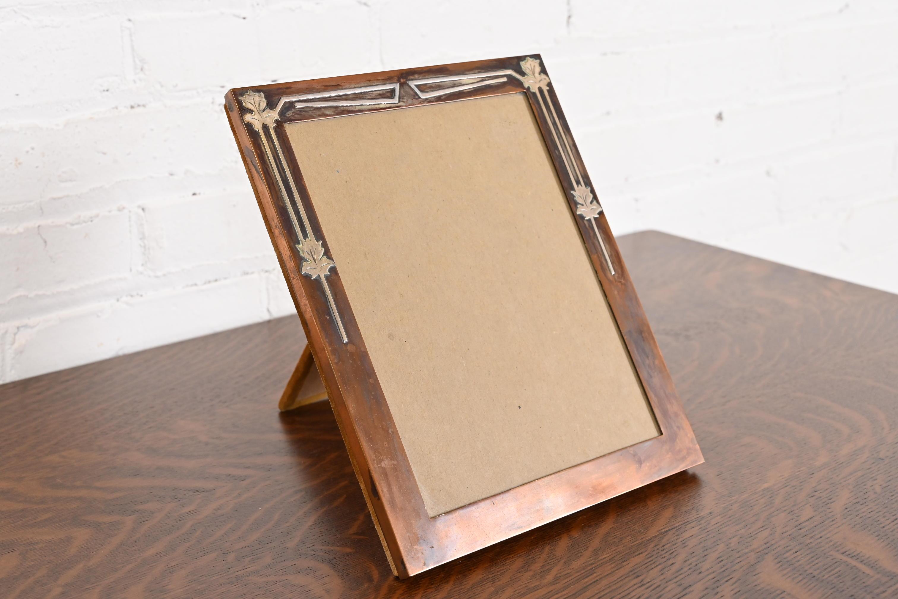 Heintz Smaco Arts & Crafts Sterling Silver on Bronze Picture Frame, 1920s In Good Condition In South Bend, IN