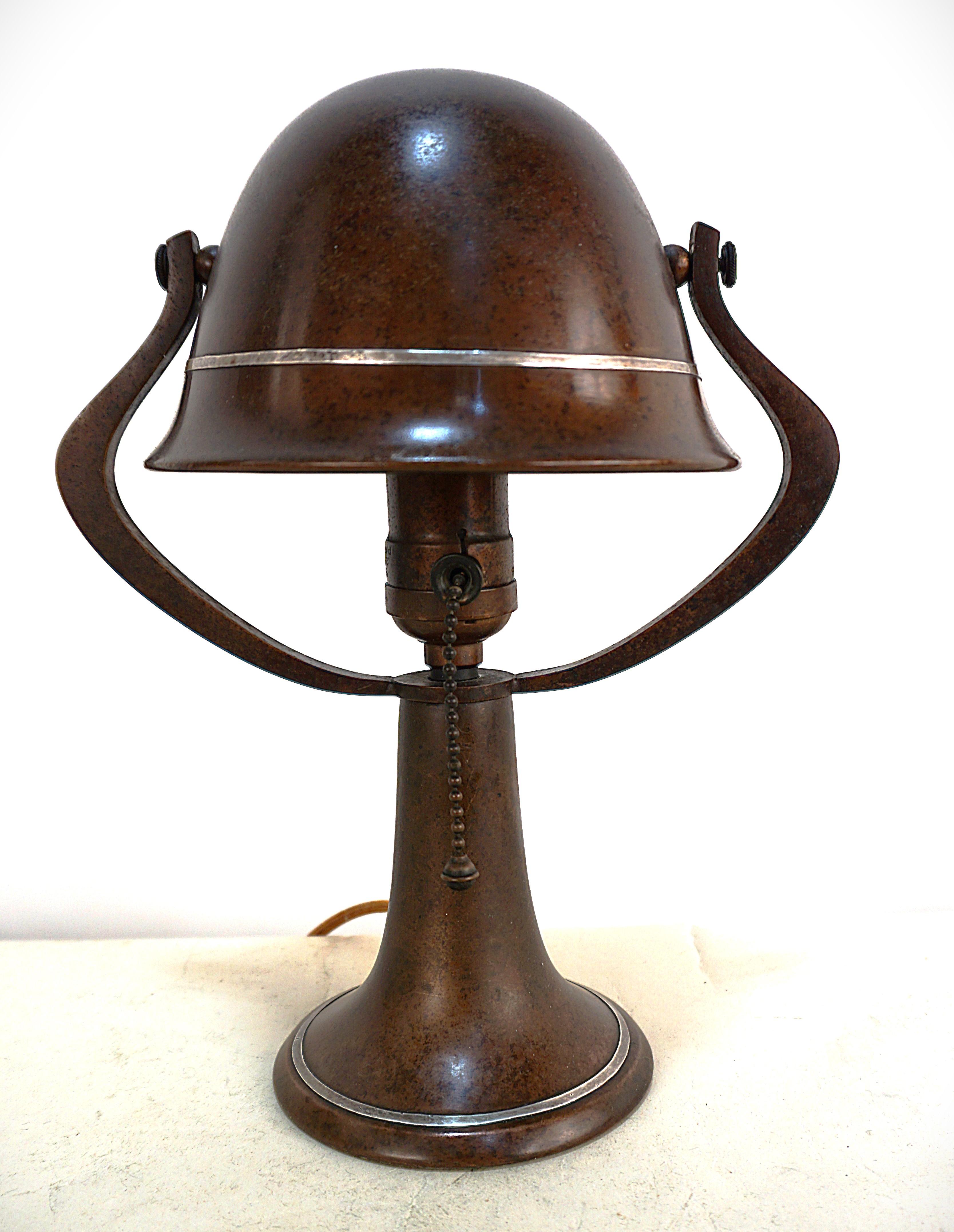 Heintz Sterling on Bronze Arts & Crafts Helmet Lamp 3