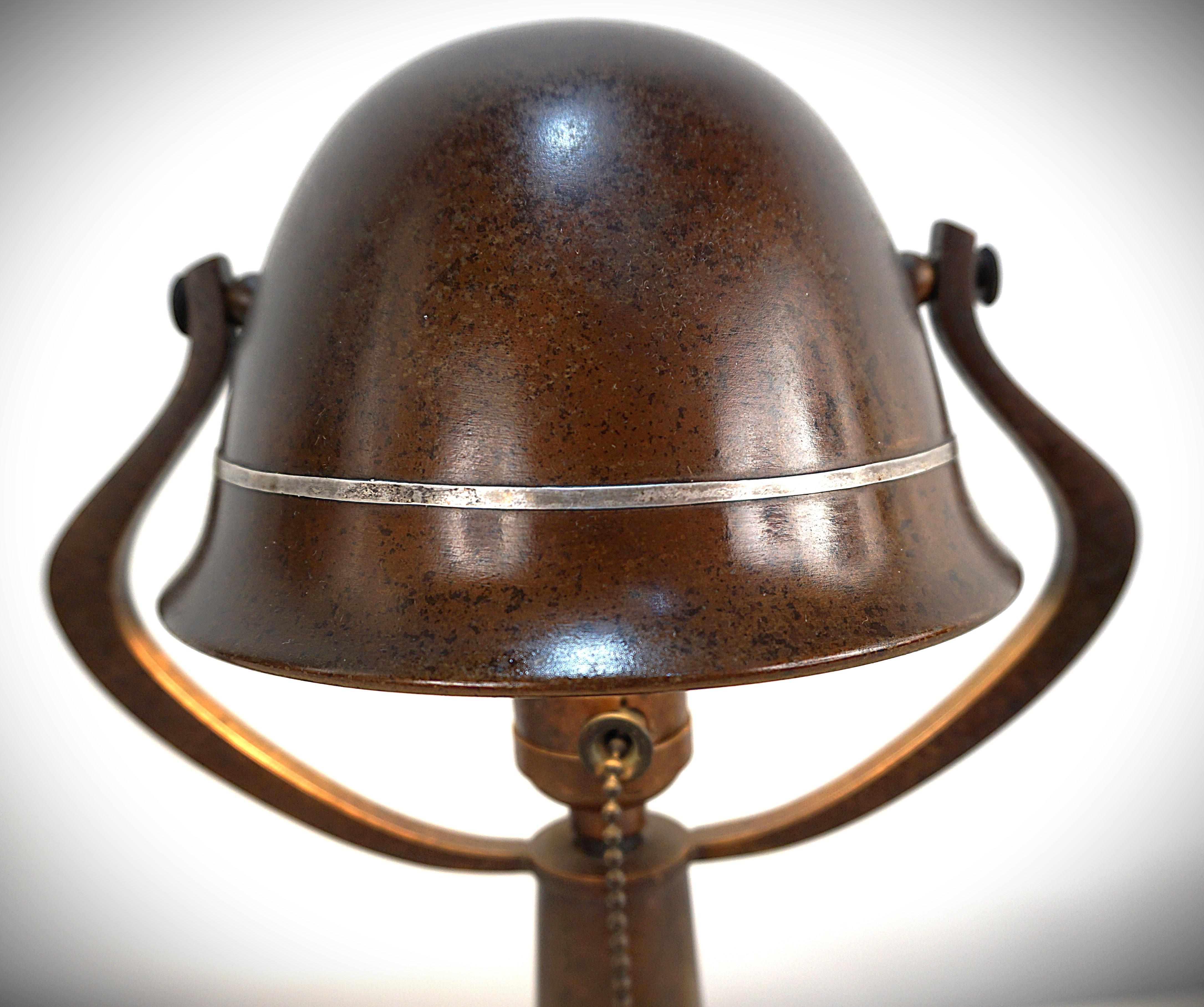 Arts and Crafts Heintz Sterling on Bronze Arts & Crafts Helmet Lamp