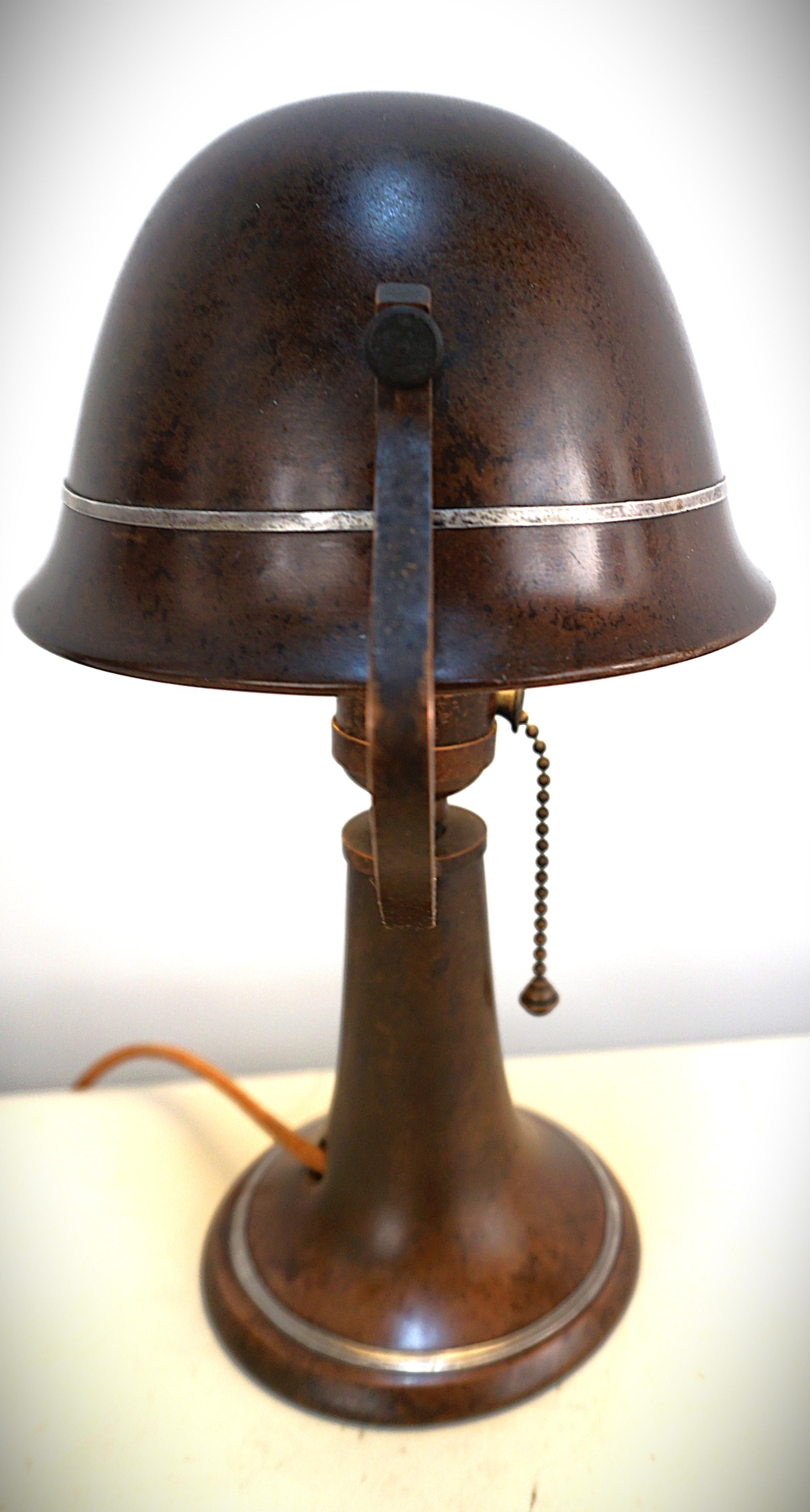 American Heintz Sterling on Bronze Arts & Crafts Helmet Lamp