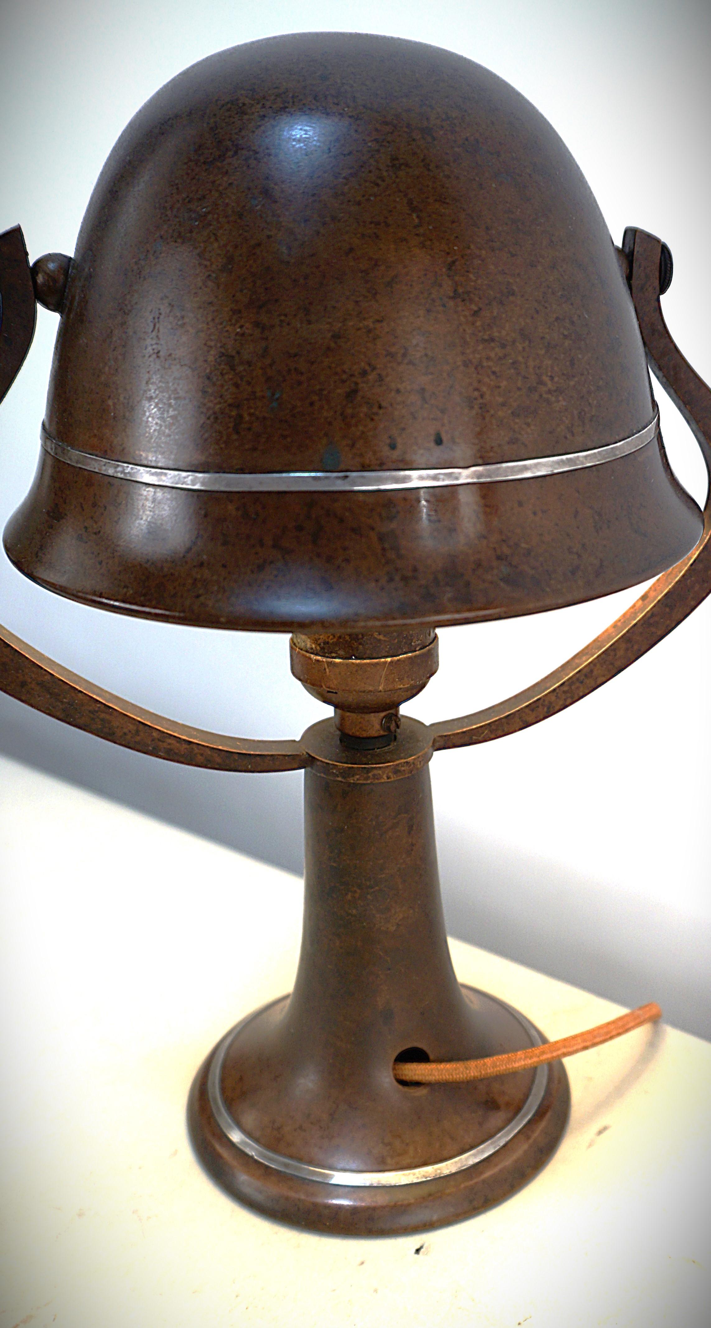 Heintz Sterling on Bronze Arts & Crafts Helmet Lamp In Good Condition In Fairfax, VA