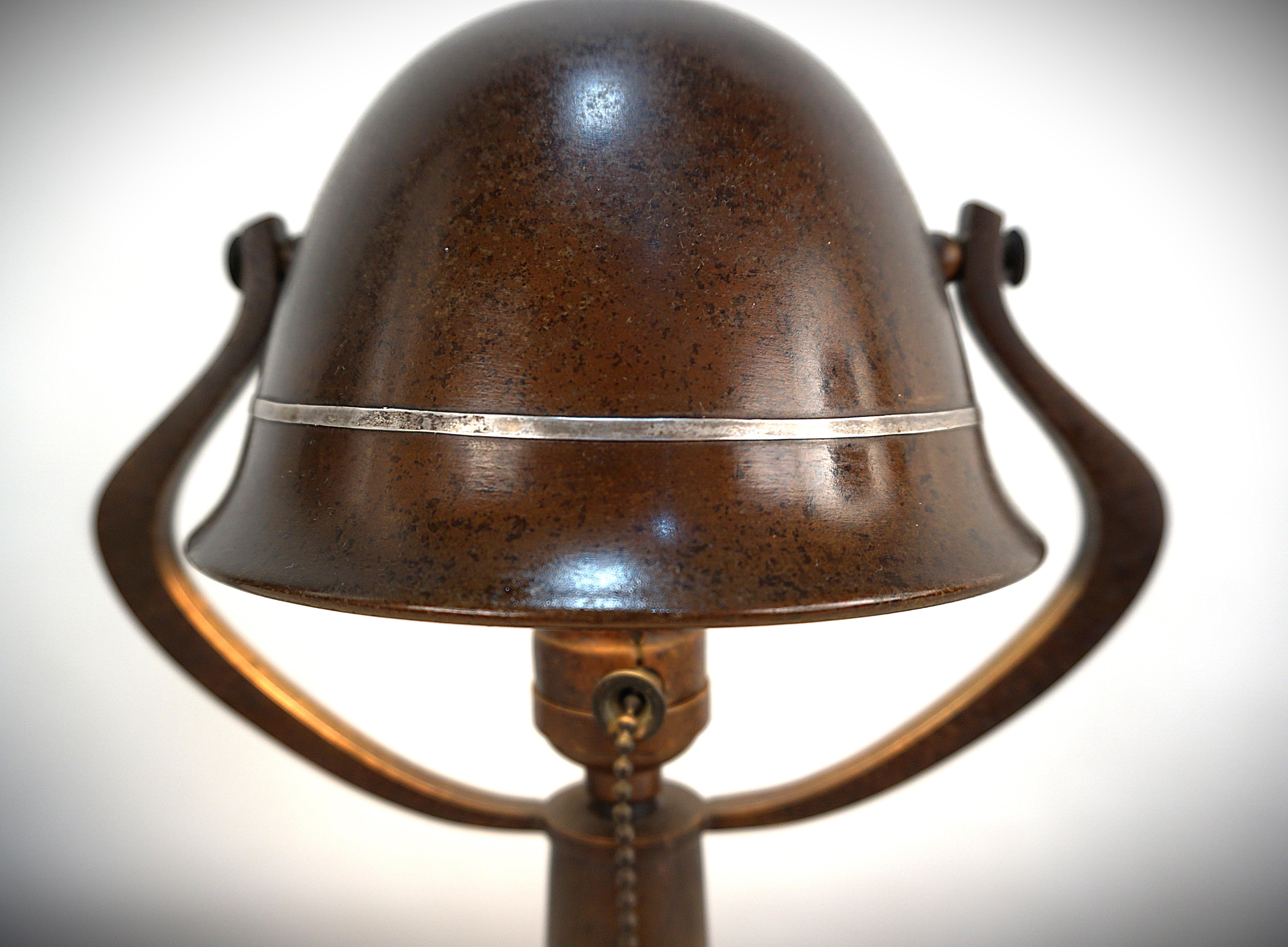 Heintz Sterling on Bronze Arts & Crafts Helmet Lamp 1