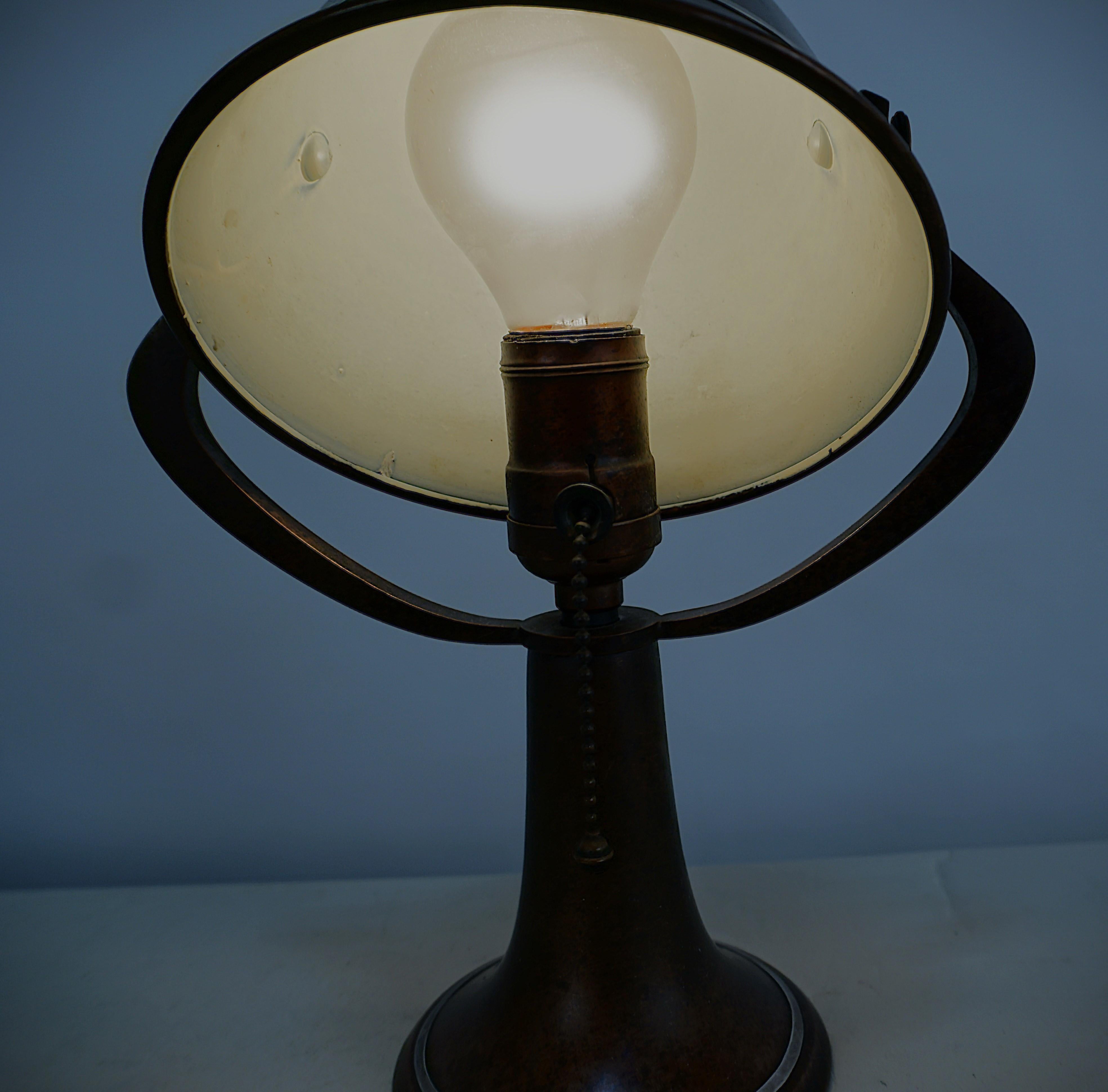 Heintz Sterling on Bronze Arts & Crafts Helmet Lamp 2