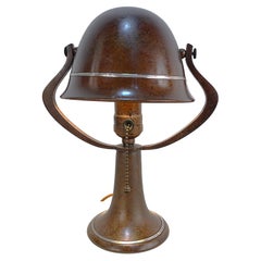 Heintz Sterling on Bronze Arts & Crafts Helmet Lamp