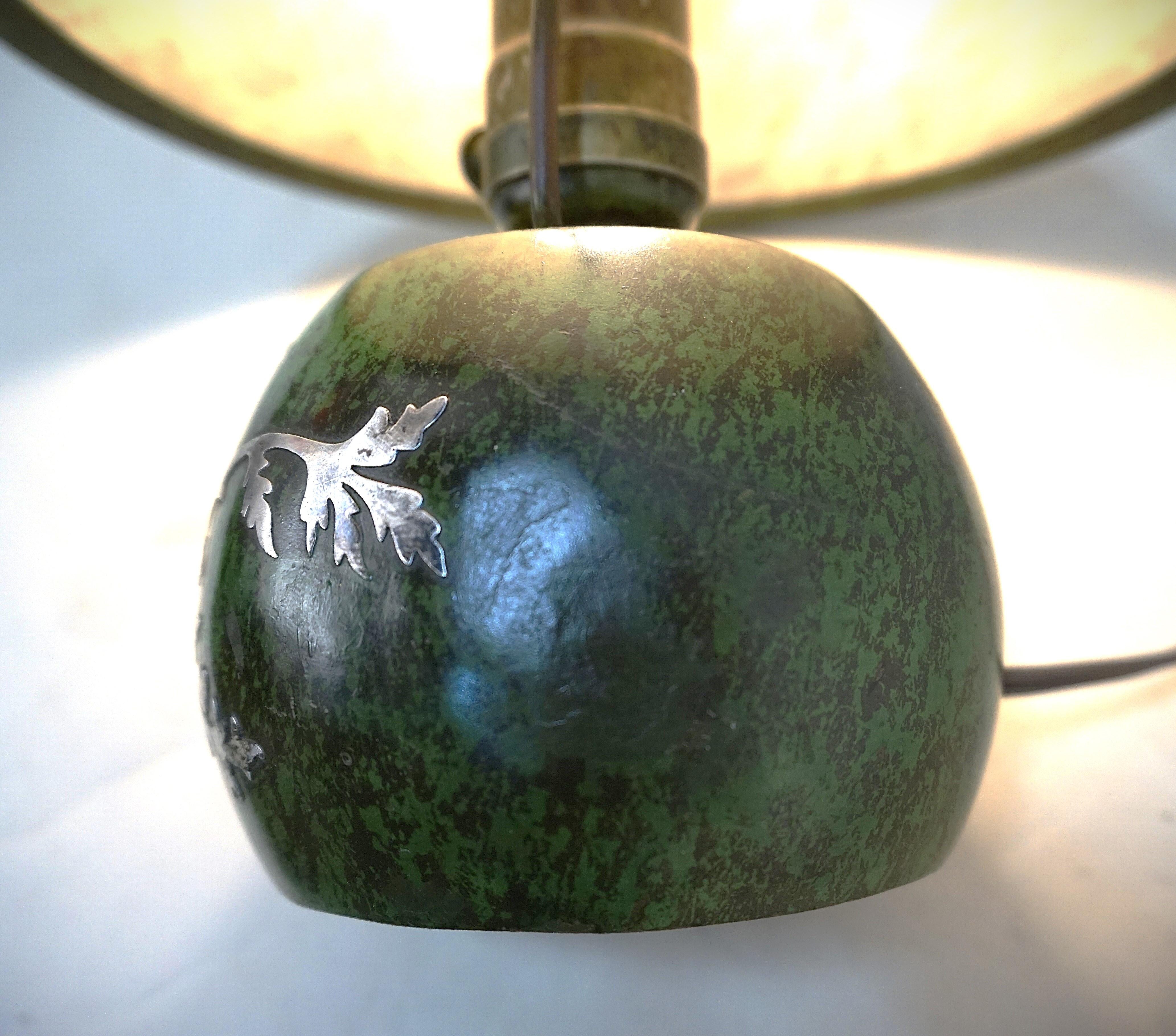 Early 20th Century Heintz Sterling Silver Overlay on Bronze Arts & Crafts Table Lamp
