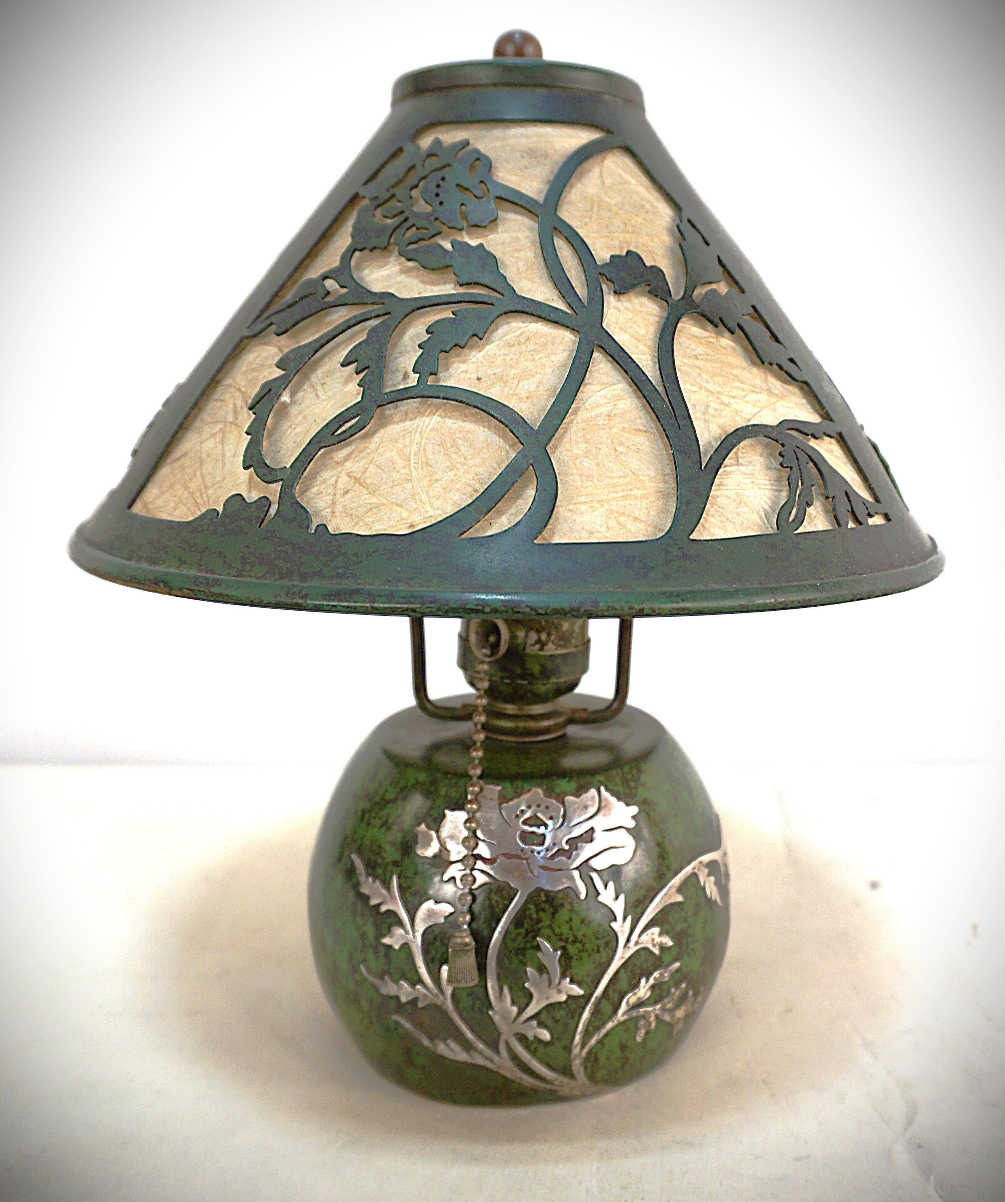Heintz Sterling Silver Overlay on Bronze Arts & Crafts Table Lamp 2