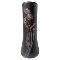 Antique Heintz sterling silver overlay on bronze Arts & Crafts vase.
