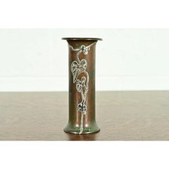 Heintz Style Arts & Crafts Sterling Silver on Bronze Vase
