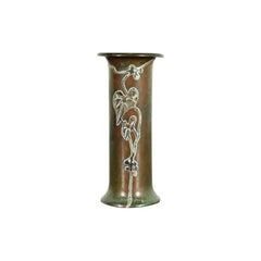 Heintz Style Arts & Crafts Sterling Silver on Bronze Vase
