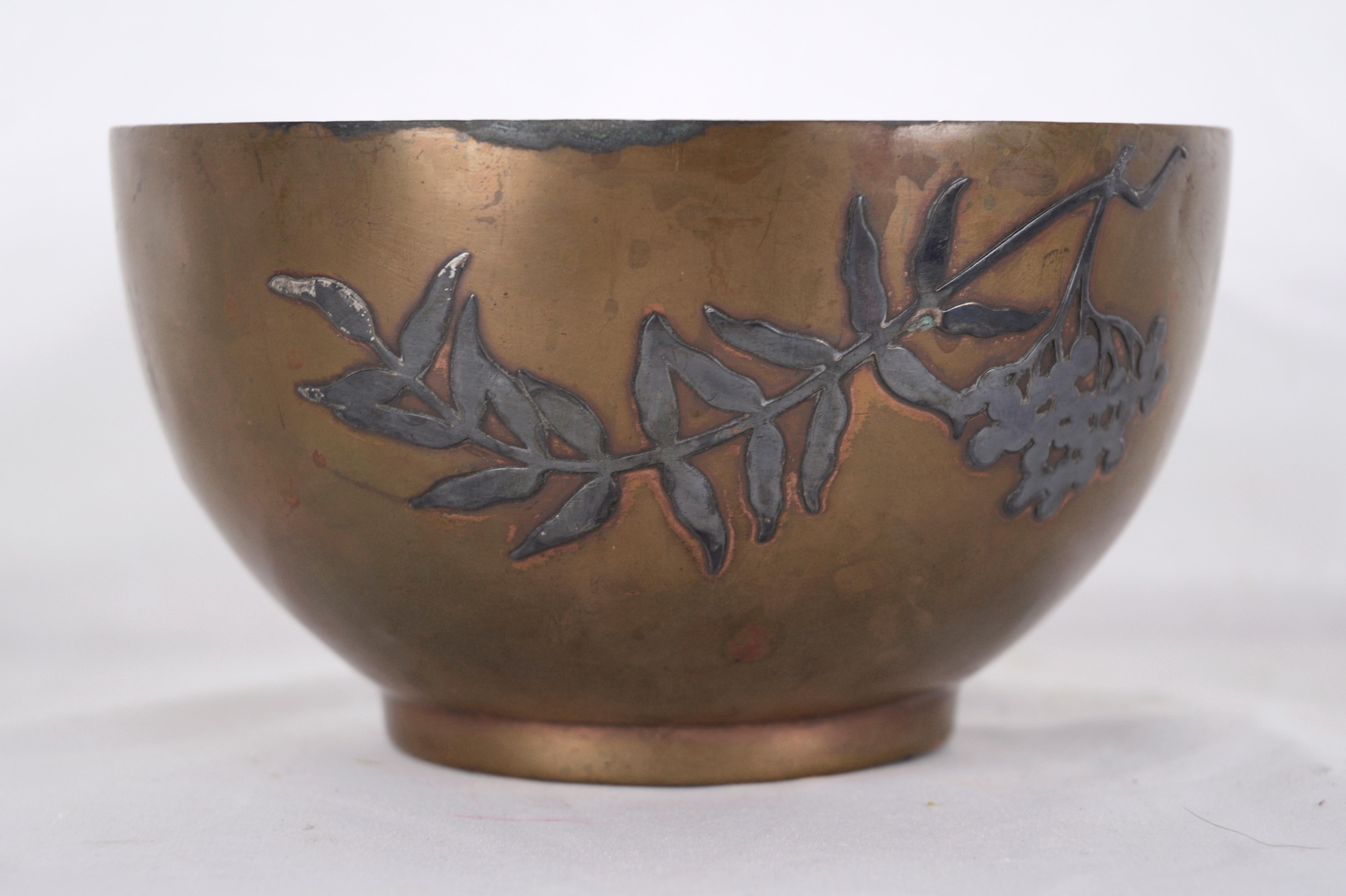 American Heinz Art Metal Shop  Arts and Crafts Era- Sterling Silver Floral over Bronze For Sale