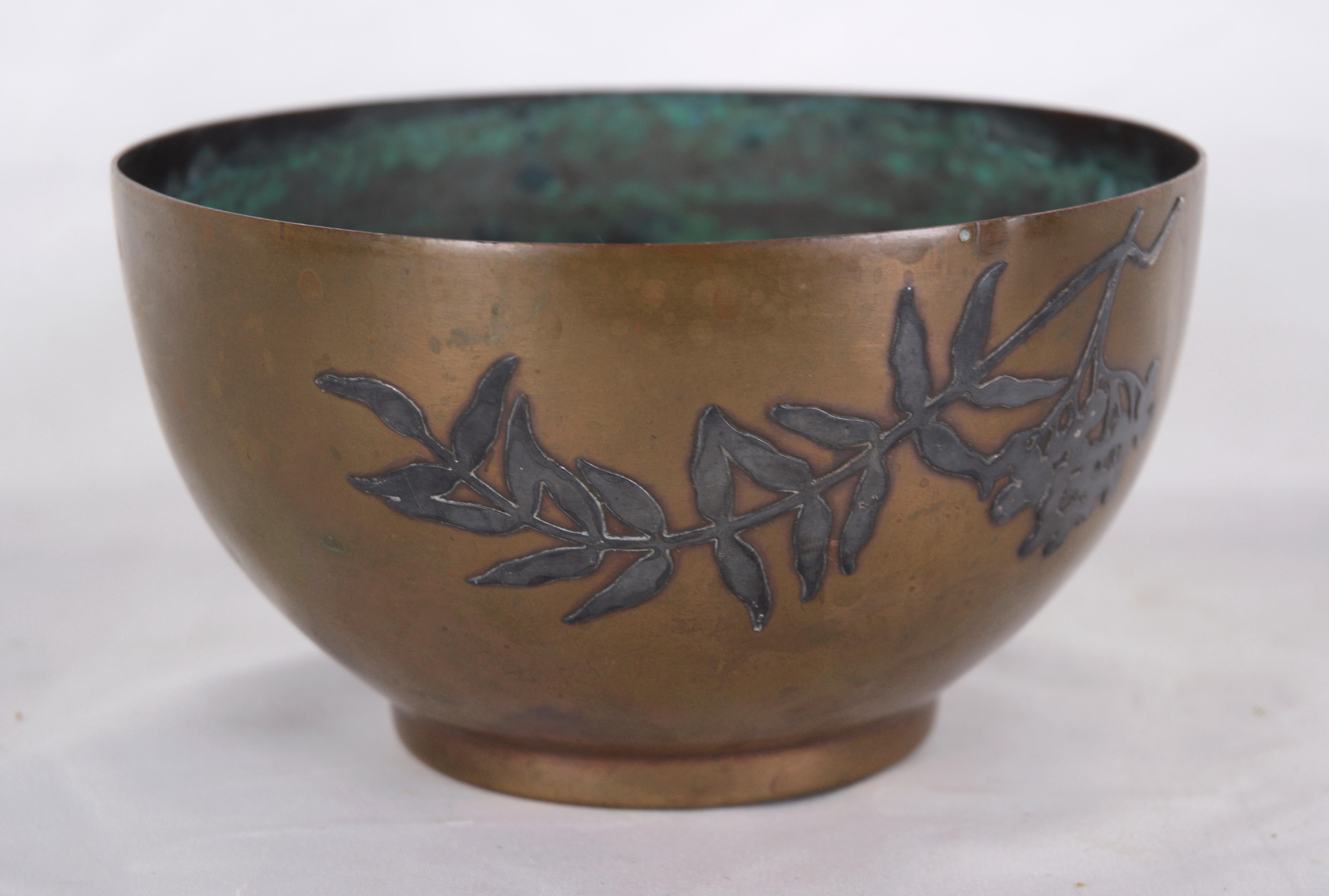 Heinz Art Metal Shop  Arts and Crafts Era- Sterling Silver Floral over Bronze In Good Condition For Sale In Soquel, CA