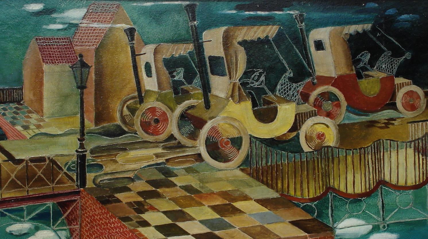 Heinz Borchers Oil Painting Die Fahrt in die Zukunf, 1963 1